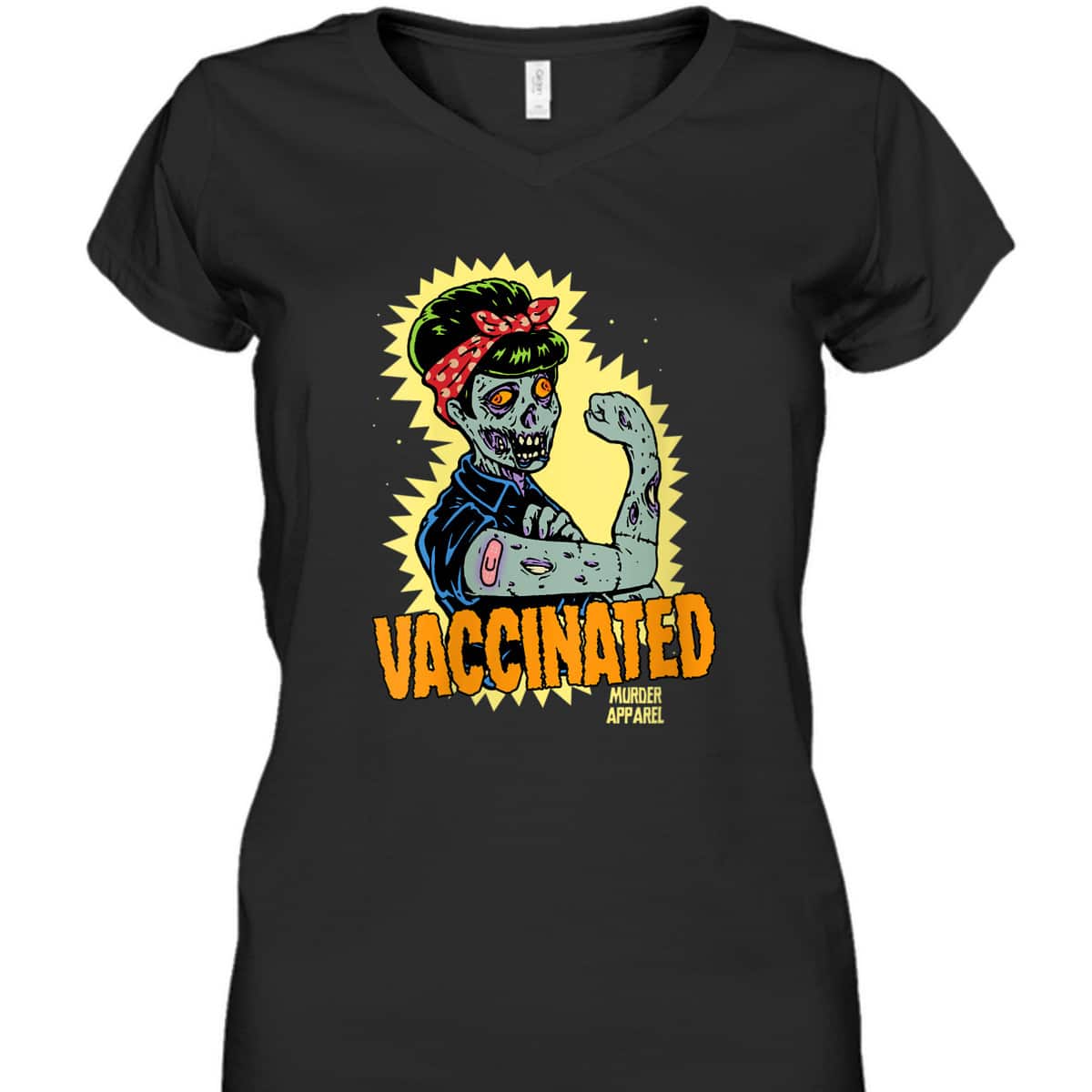 Womens Vaccinated Zombie Rosie Girl Power Feminist Goth Retro T-Shirt