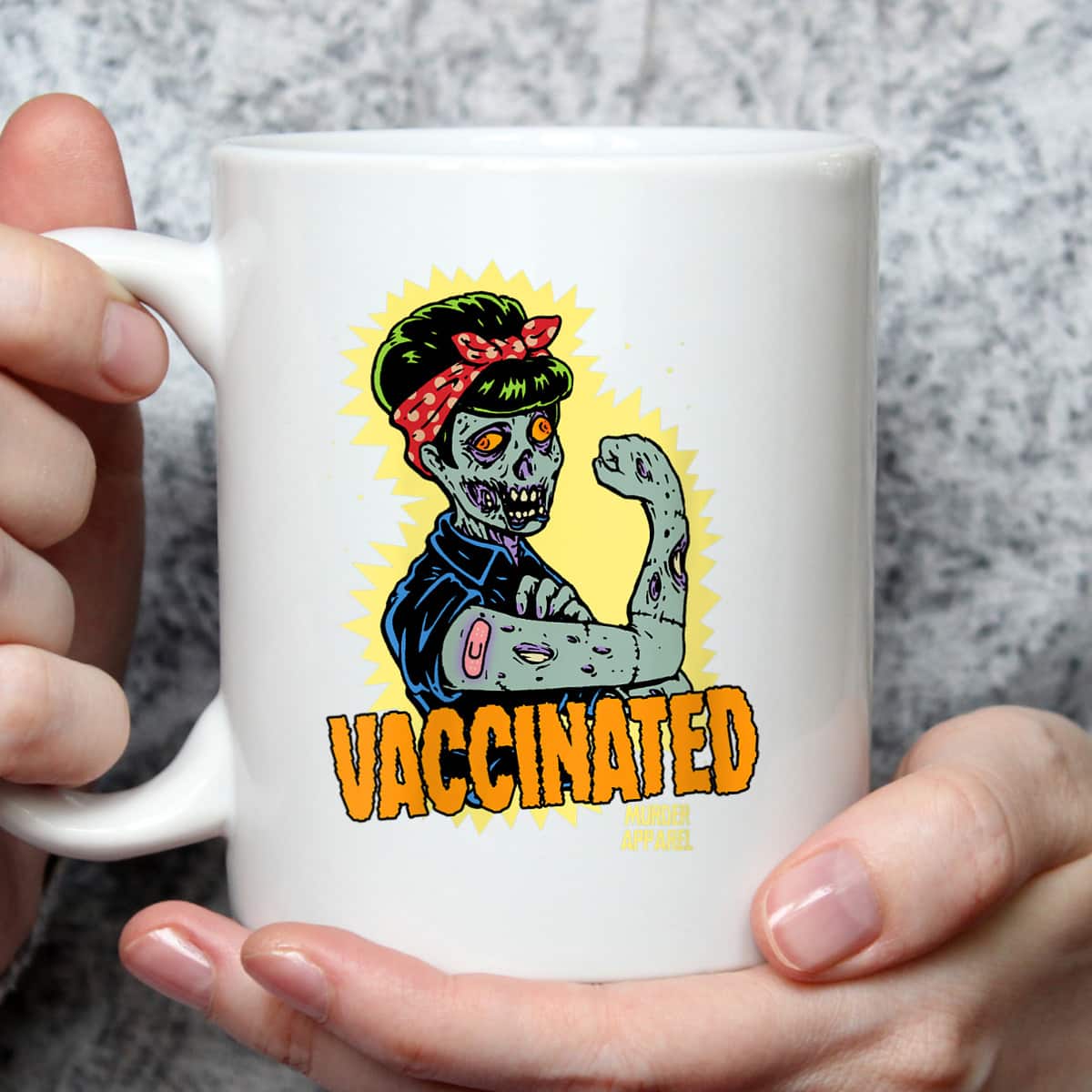 Womens Vaccinated Zombie Rosie Girl Power Feminist Goth Retro T-Shirt