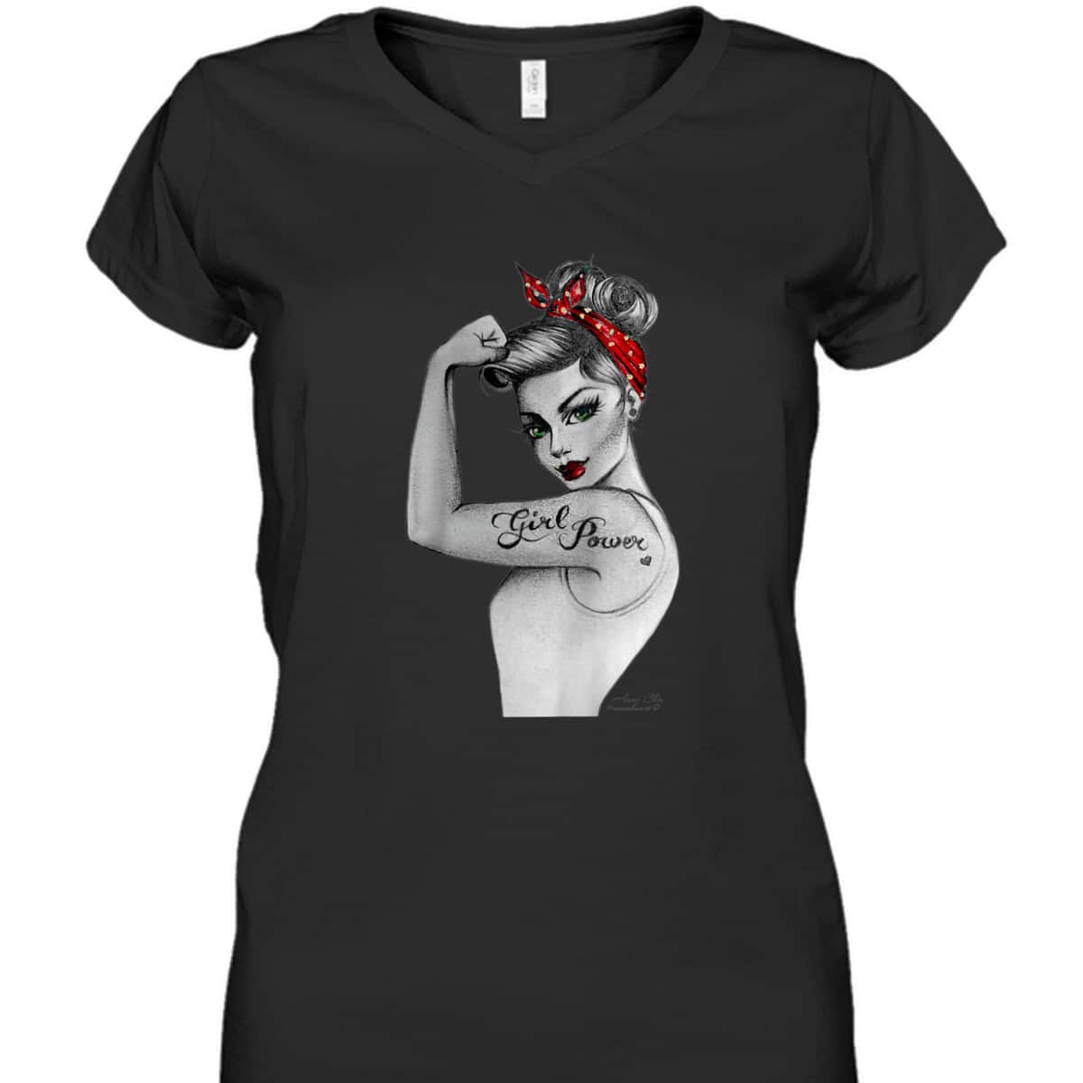 Girl Power Modern Rosie Pin Up Retro Art By Anne Cha Womens T-Shirt