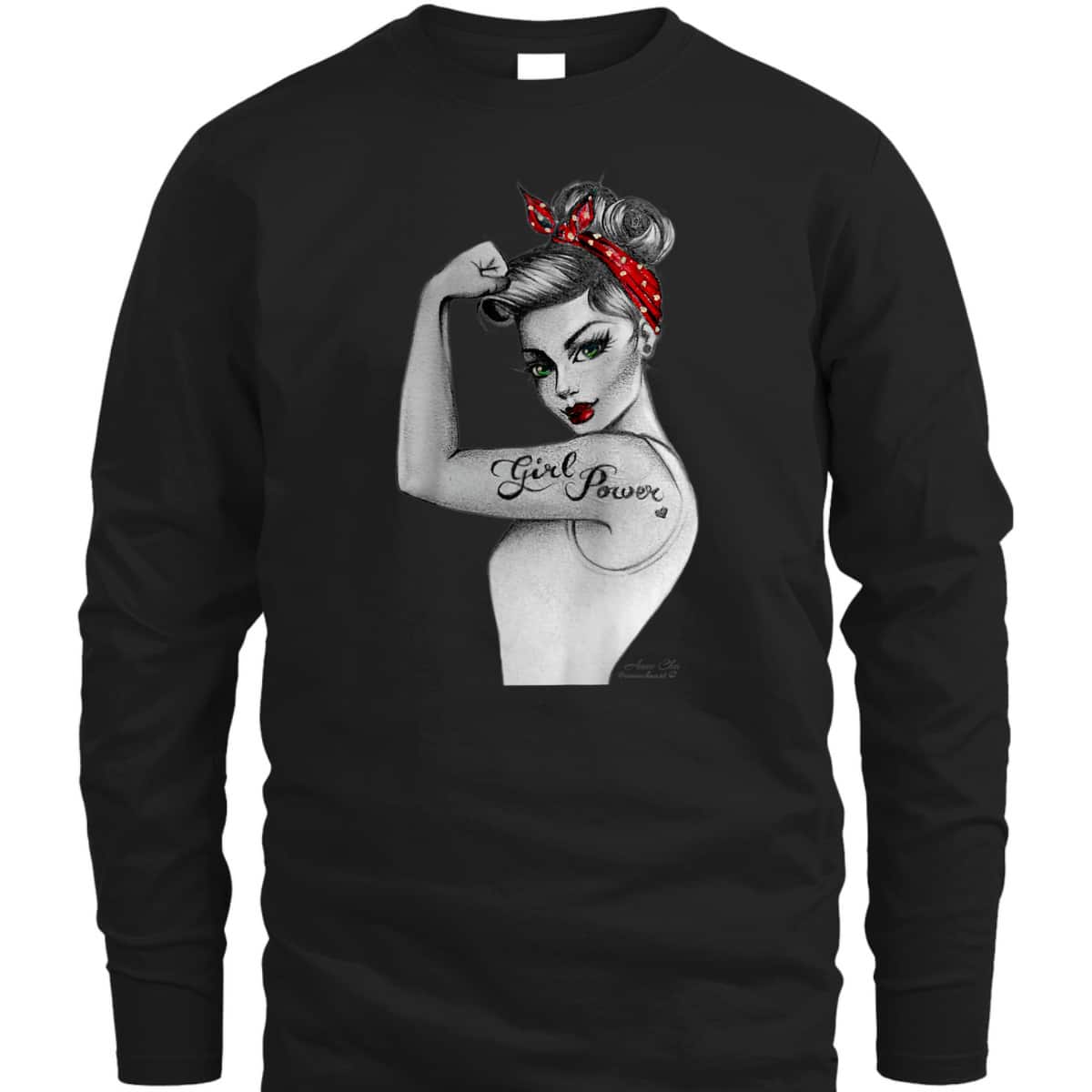 Girl Power Modern Rosie Pin Up Retro Art By Anne Cha Womens T-Shirt