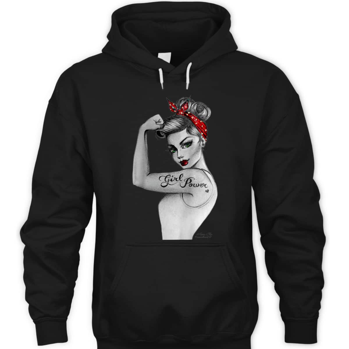 Girl Power Modern Rosie Pin Up Retro Art By Anne Cha Womens T-Shirt