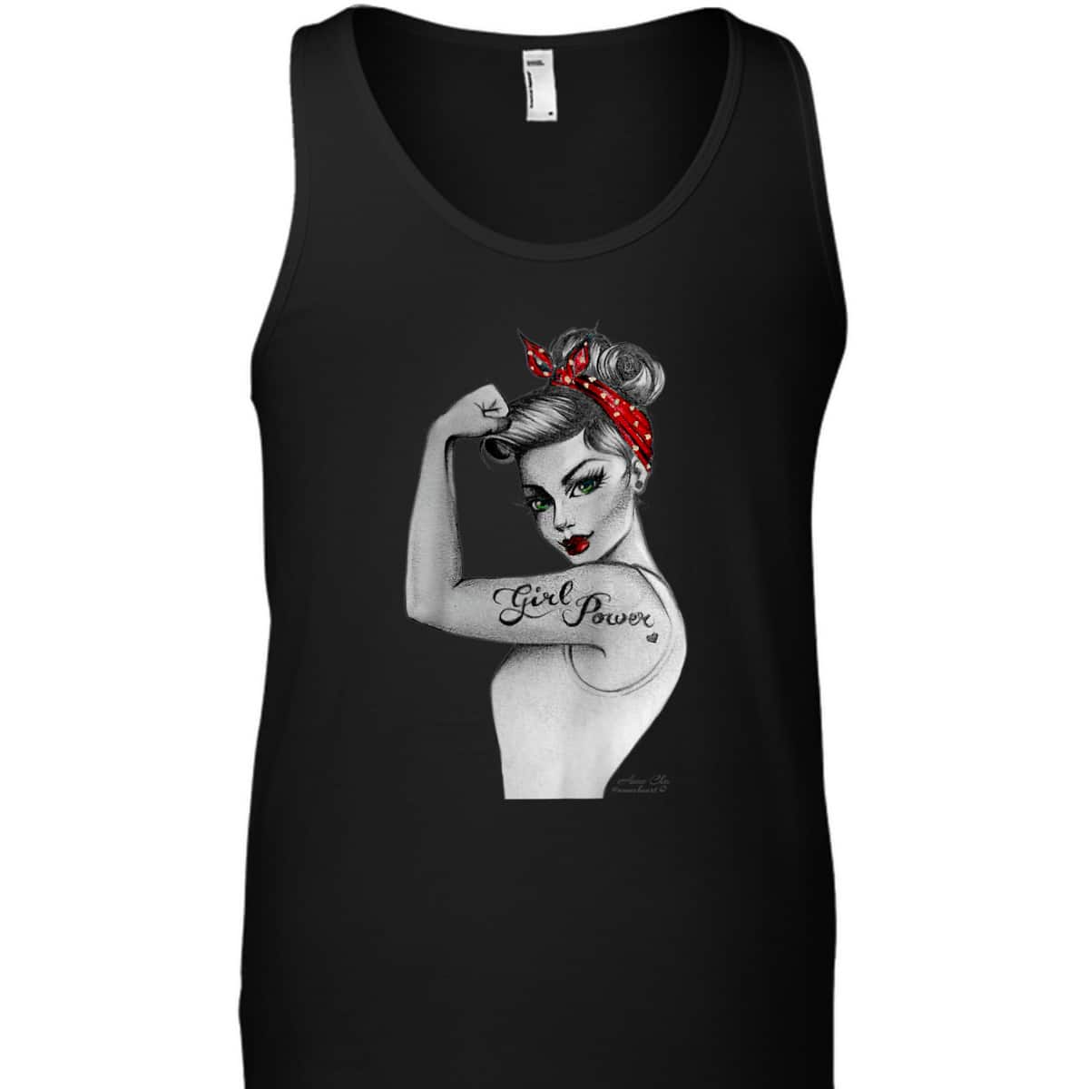 Girl Power Modern Rosie Pin Up Retro Art By Anne Cha Womens T-Shirt Girl Power Modern Rosie Pin Up Retro Art By Anne Cha Womens T-Shirt