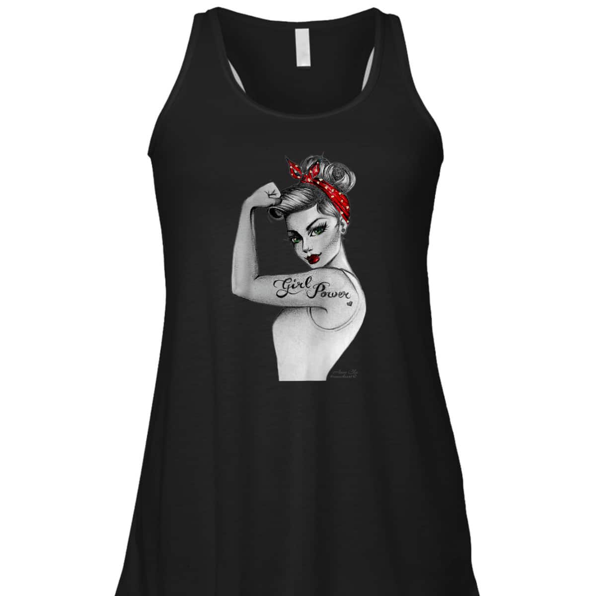 Girl Power Modern Rosie Pin Up Retro Art By Anne Cha Womens T-Shirt
