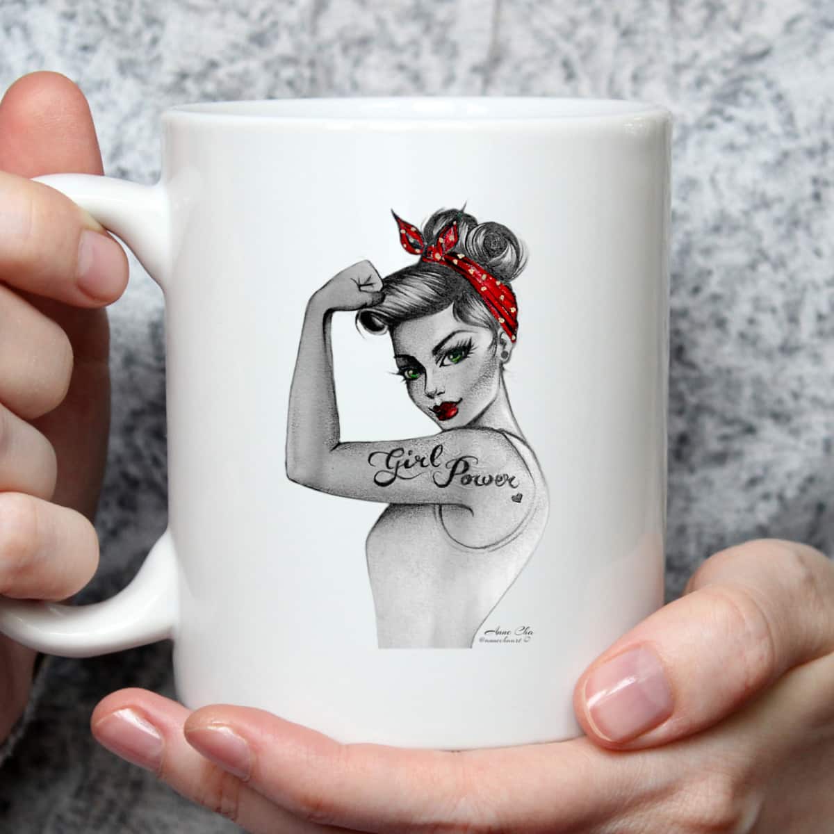 Girl Power Modern Rosie Pin Up Retro Art By Anne Cha Womens T-Shirt
