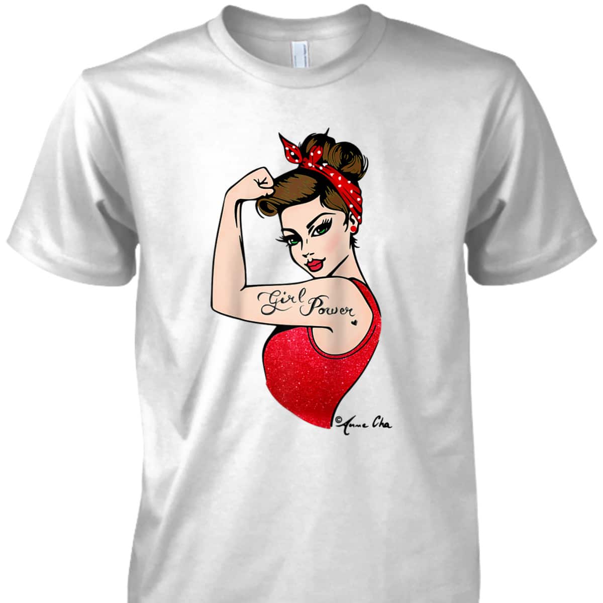 Red Girl Power Art By Anne Cha Pinup Inked Feminist Vintage T-Shirt