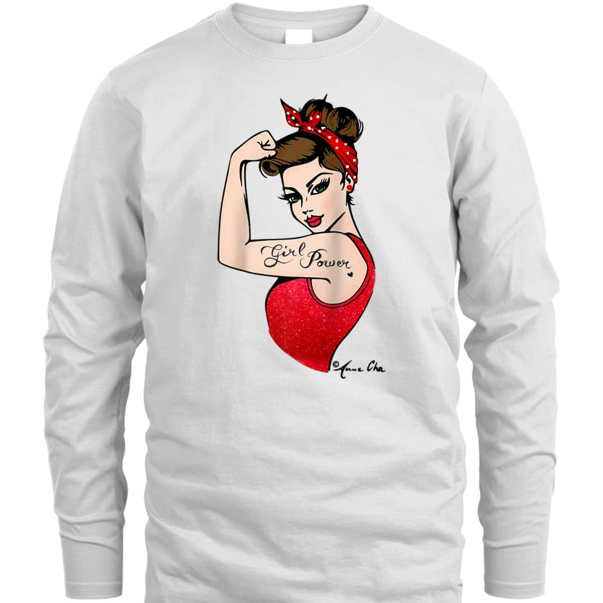 Red Girl Power Art By Anne Cha Pinup Inked Feminist Vintage T-Shirt