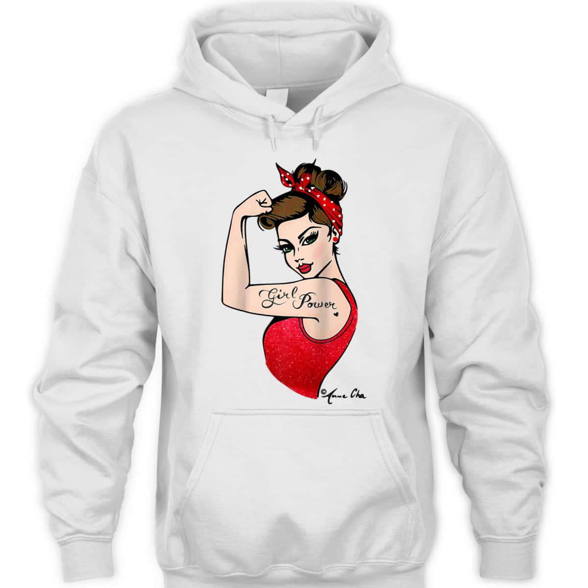 Red Girl Power Art By Anne Cha Pinup Inked Feminist Vintage T-Shirt