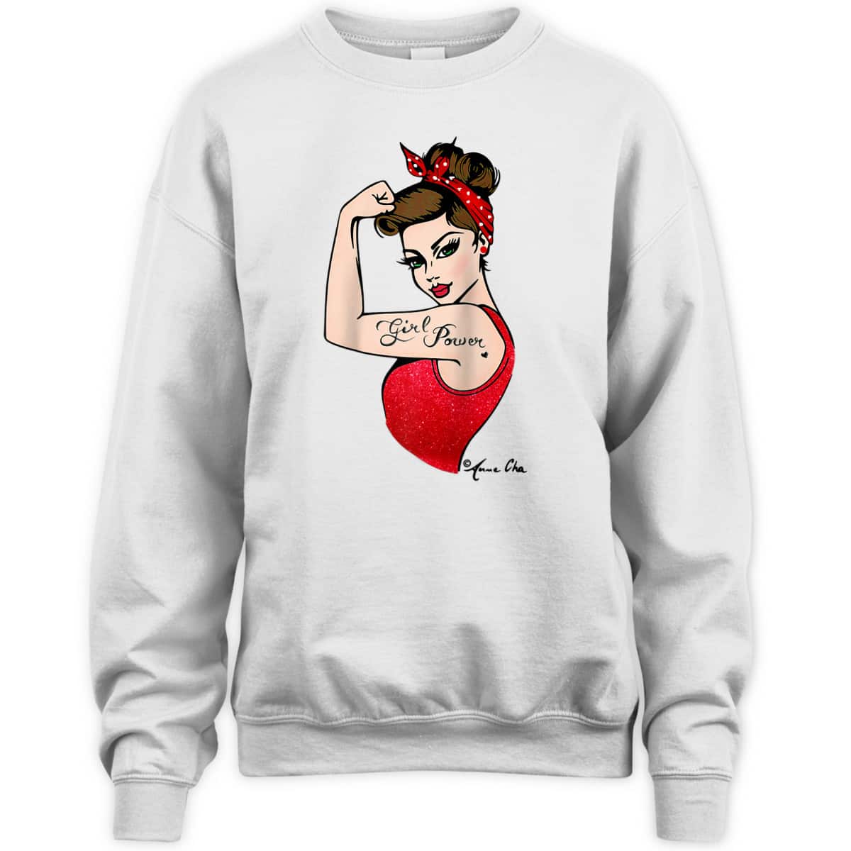 Red Girl Power Art By Anne Cha Pinup Inked Feminist Vintage T-Shirt