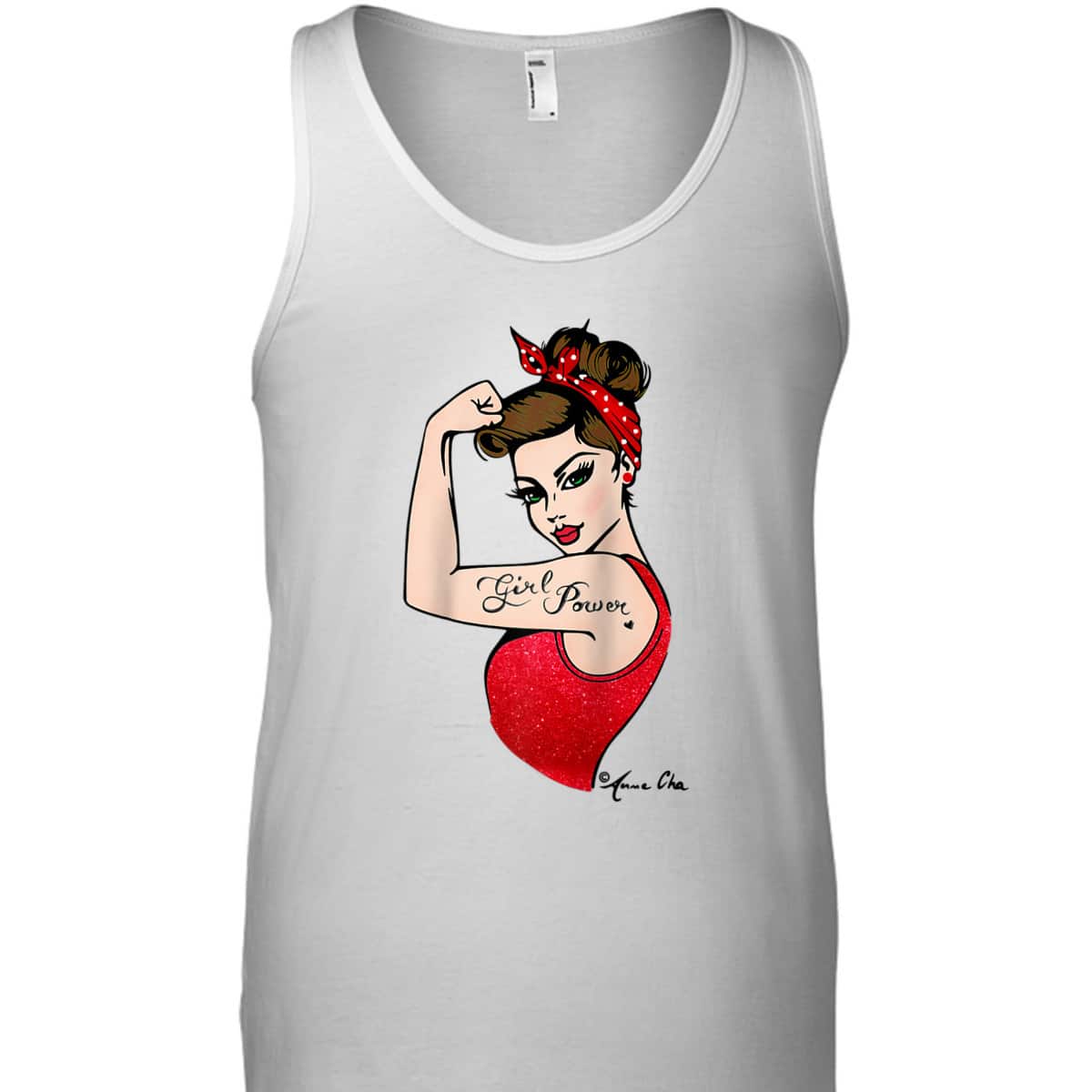 Red Girl Power Art By Anne Cha Pinup Inked Feminist Vintage T-Shirt