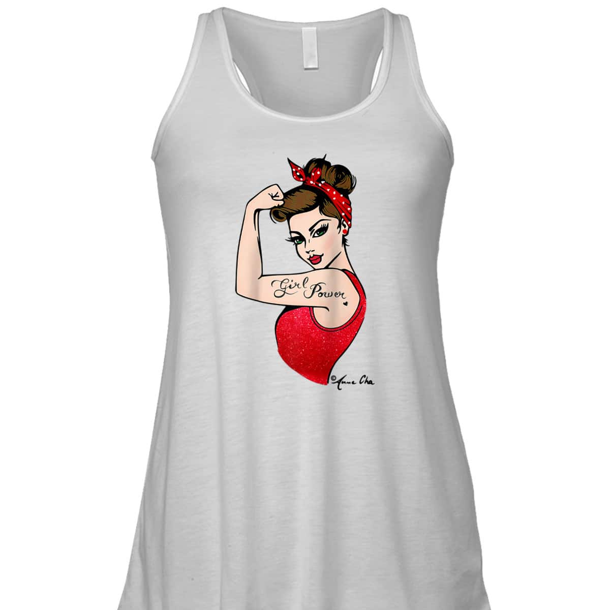 Red Girl Power Art By Anne Cha Pinup Inked Feminist Vintage T-Shirt