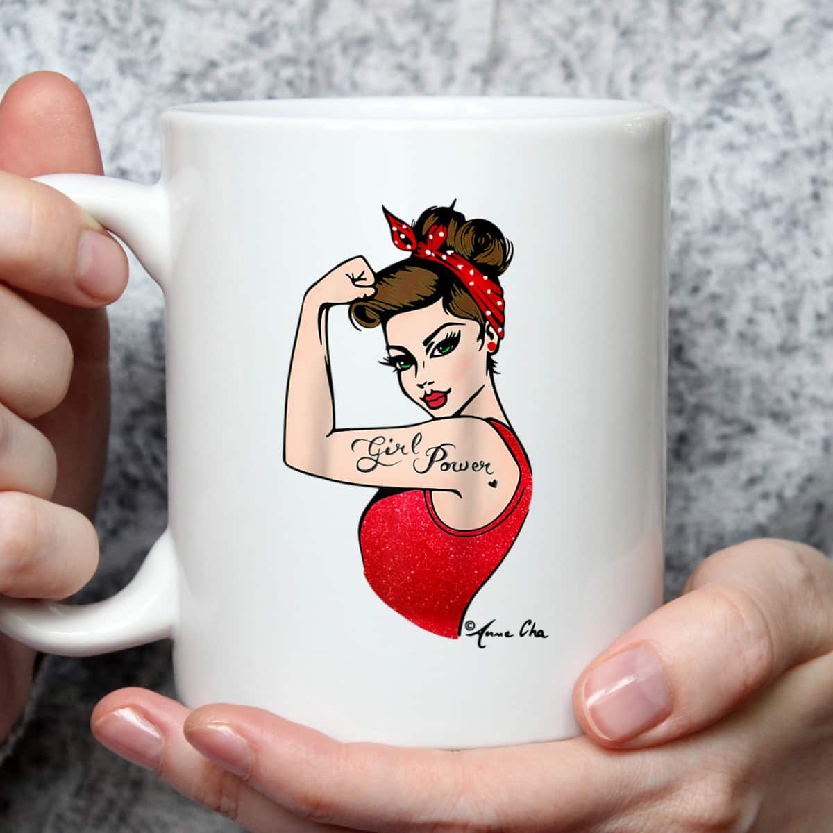 Red Girl Power Art By Anne Cha Pinup Inked Feminist Vintage T-Shirt