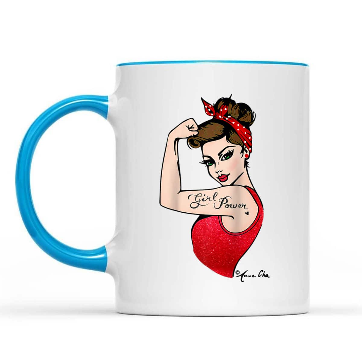 Red Girl Power Art By Anne Cha Pinup Inked Feminist Vintage T-Shirt