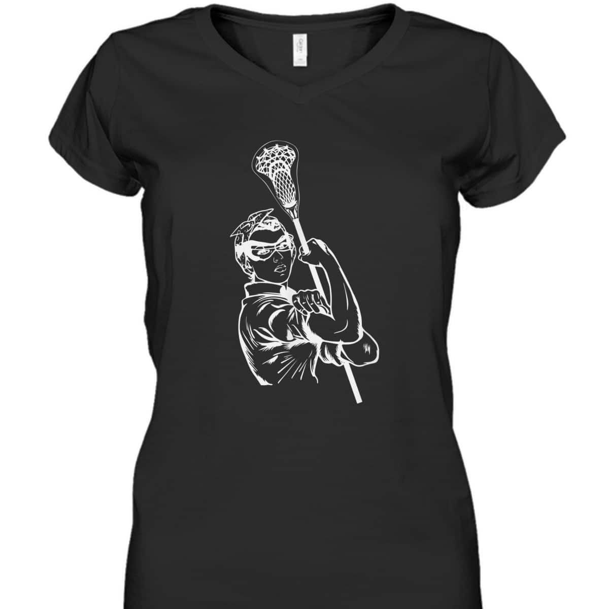 Fun Lacrosse Women Rosie The Riveter Girl Power LAX T-Shirt
