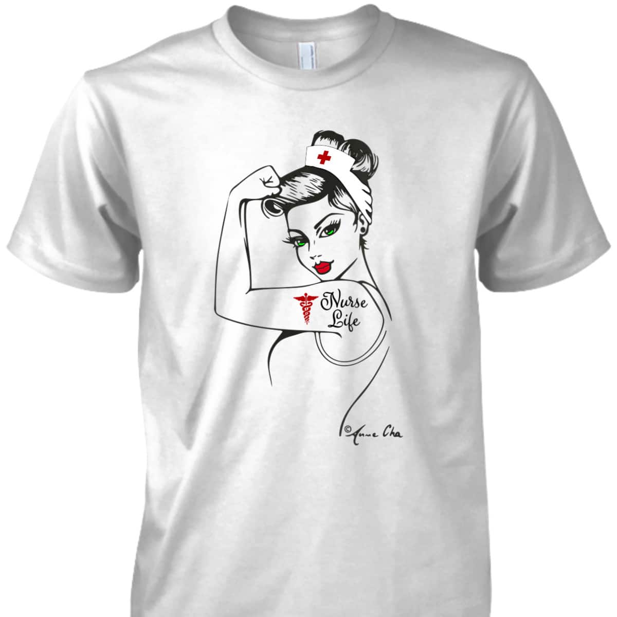 Womens Nurse Life Girl Power Modern Rosie The Riveter Medical Retro T-Shirt