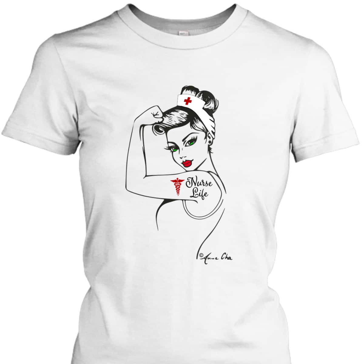 Womens Nurse Life Girl Power Modern Rosie The Riveter Medical Retro T-Shirt