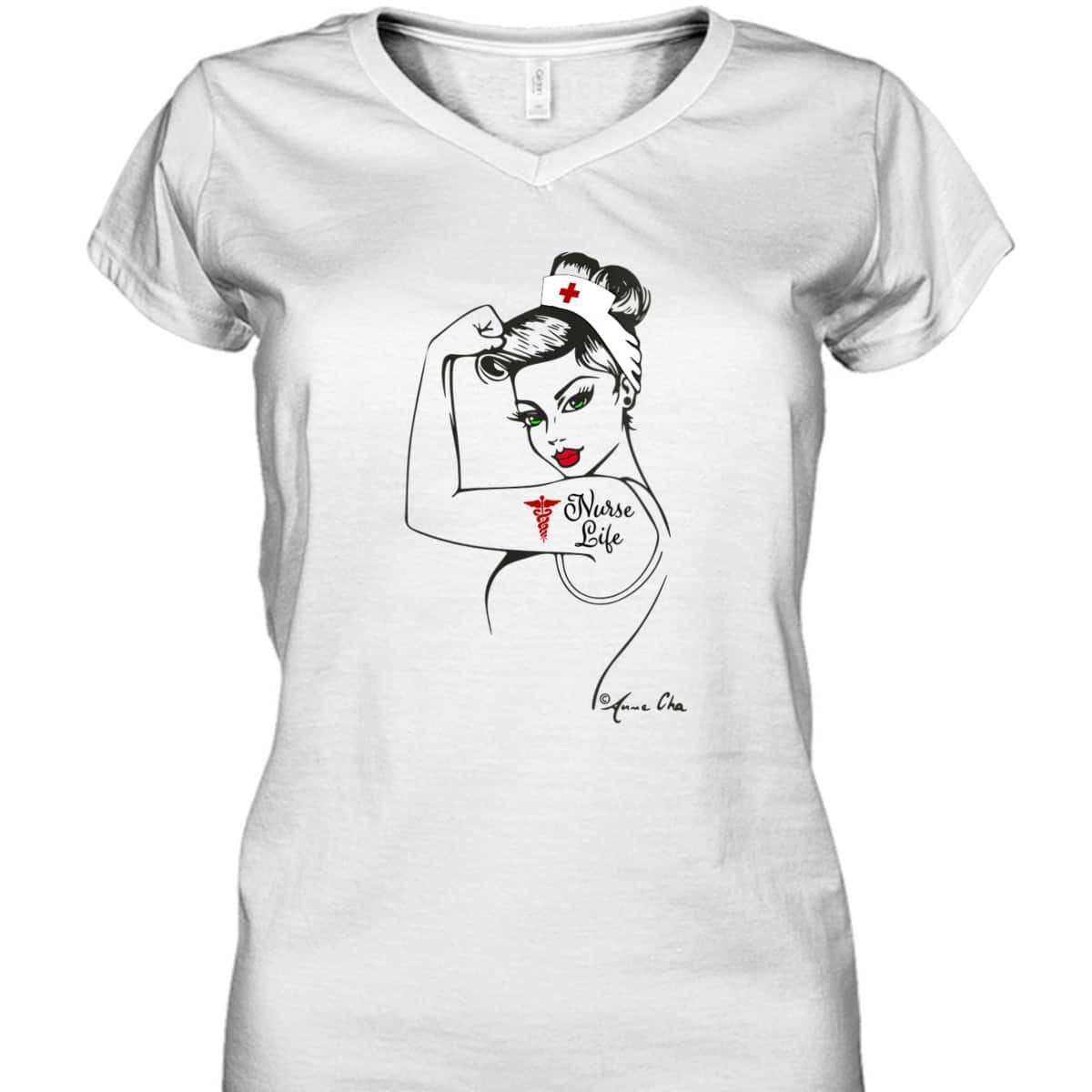 Womens Nurse Life Girl Power Modern Rosie The Riveter Medical Retro T-Shirt