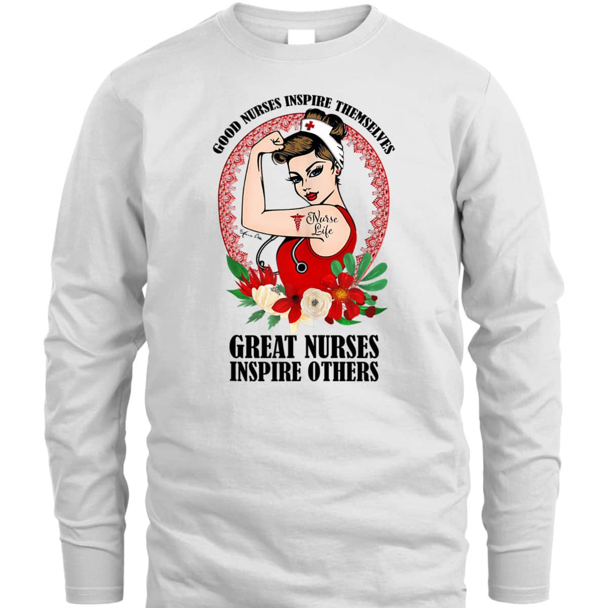 Nurse Life Girl Power Pin Up Rosie The Riveter Modern Art T-Shirt