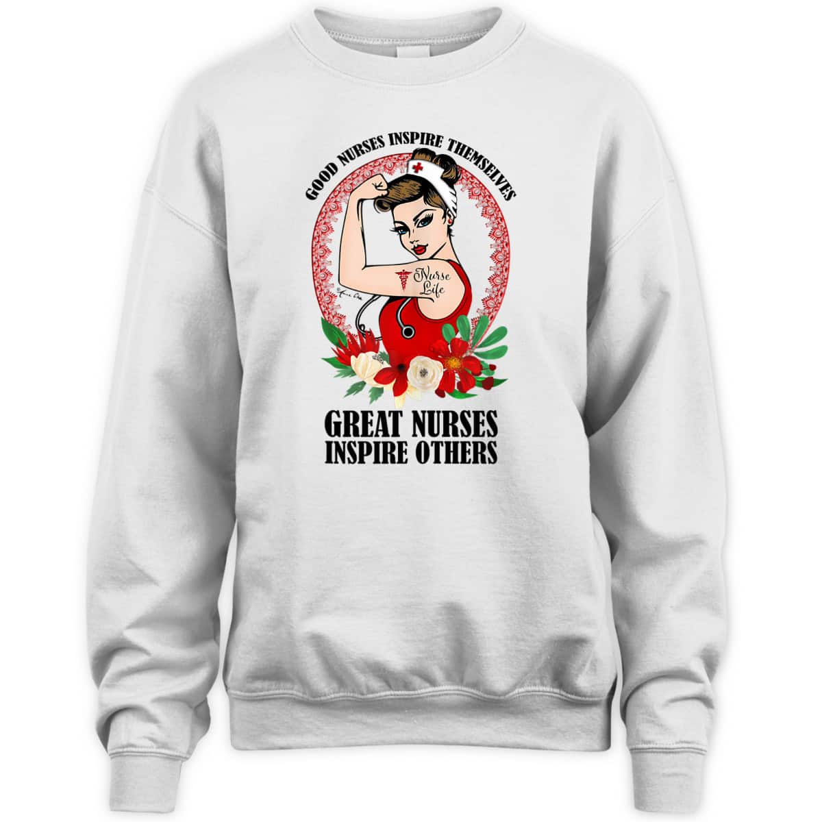 Nurse Life Girl Power Pin Up Rosie The Riveter Modern Art T-Shirt