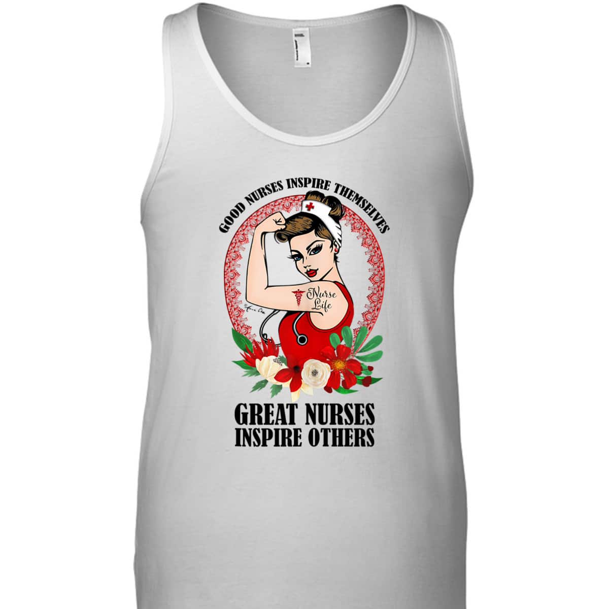 Nurse Life Girl Power Pin Up Rosie The Riveter Modern Art T-Shirt