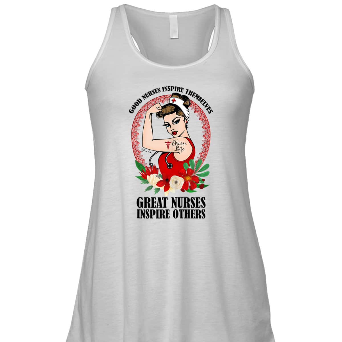 Nurse Life Girl Power Pin Up Rosie The Riveter Modern Art T-Shirt