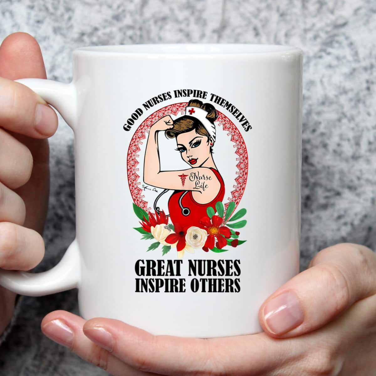 Nurse Life Girl Power Pin Up Rosie The Riveter Modern Art T-Shirt