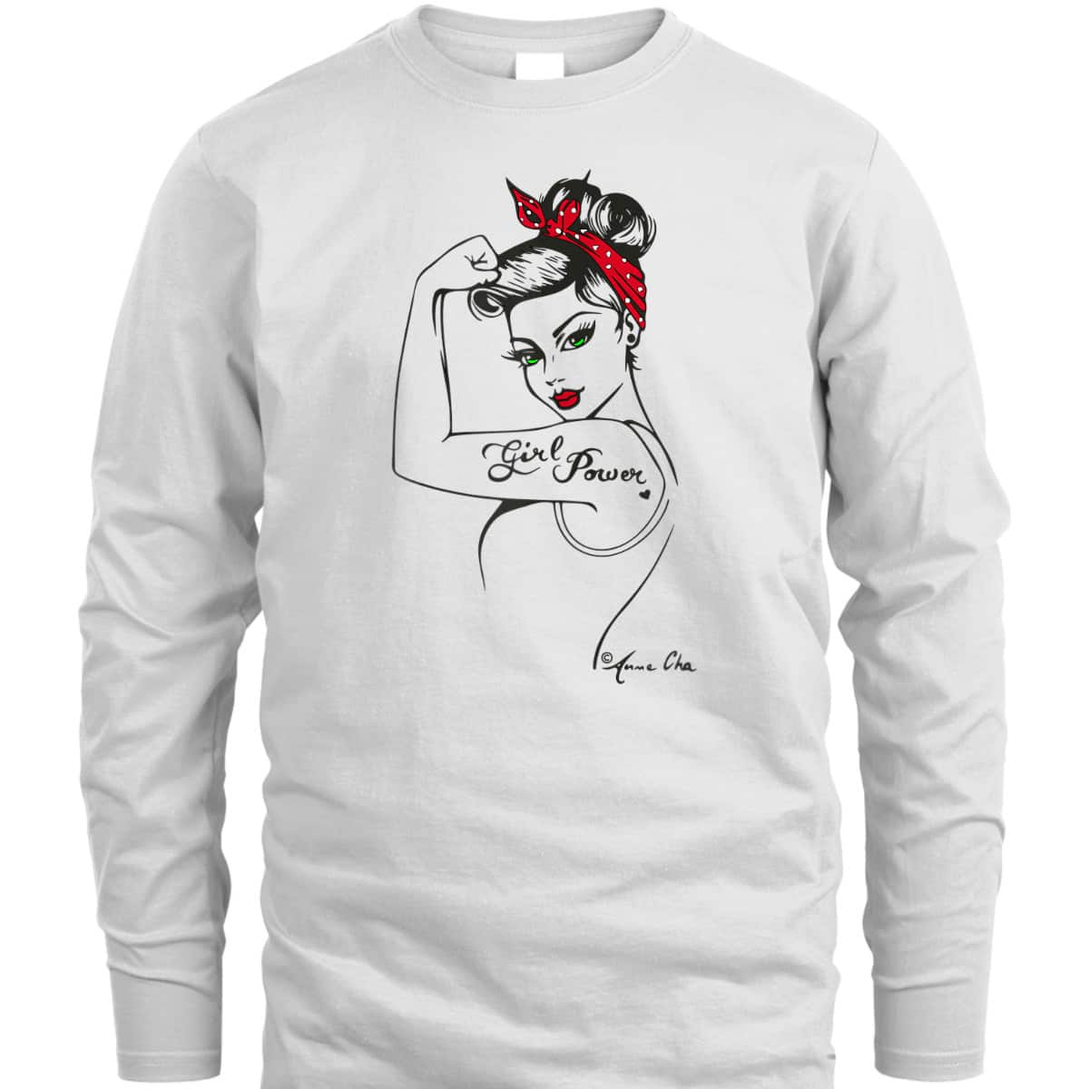 Womens Girl Power Pin Up Art Vintage Retro Style Feminist Icon Red T-Shirt