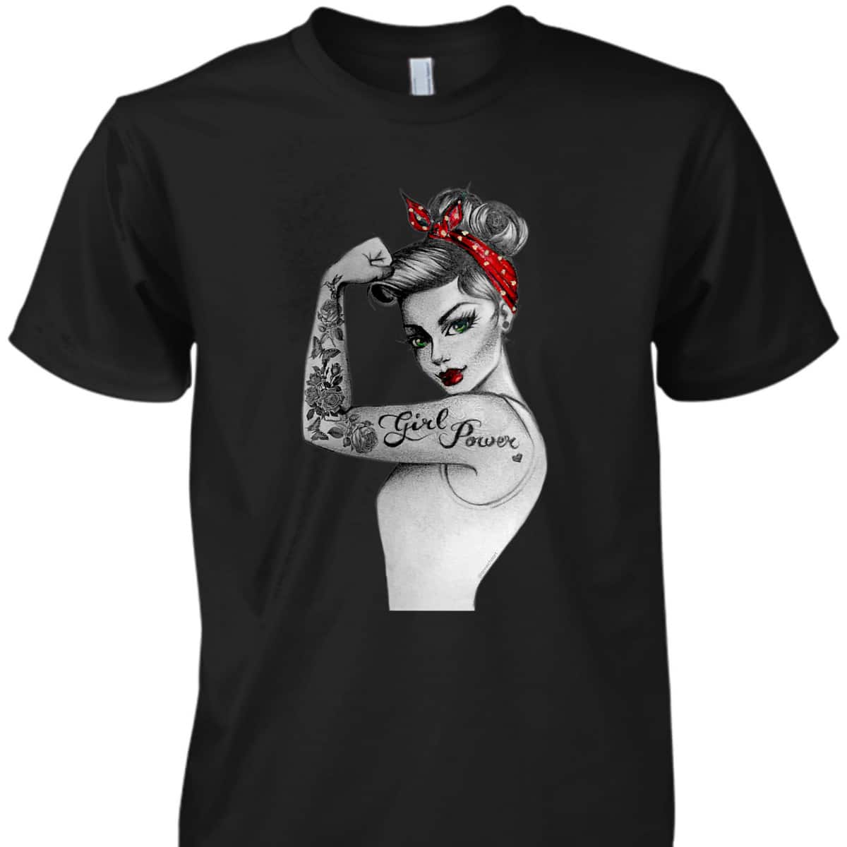 Womens Girl Power Pin Up Arm Sleeve Tattoo Ink Retro Vintage Rosie T-Shirt