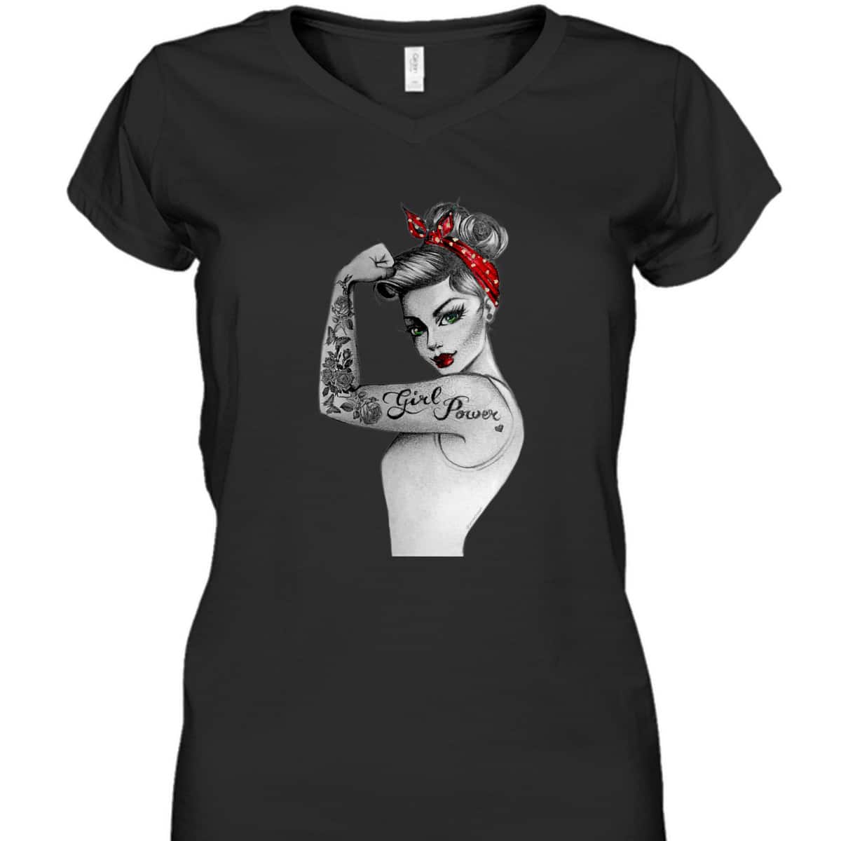 Womens Girl Power Pin Up Arm Sleeve Tattoo Ink Retro Vintage Rosie T-Shirt