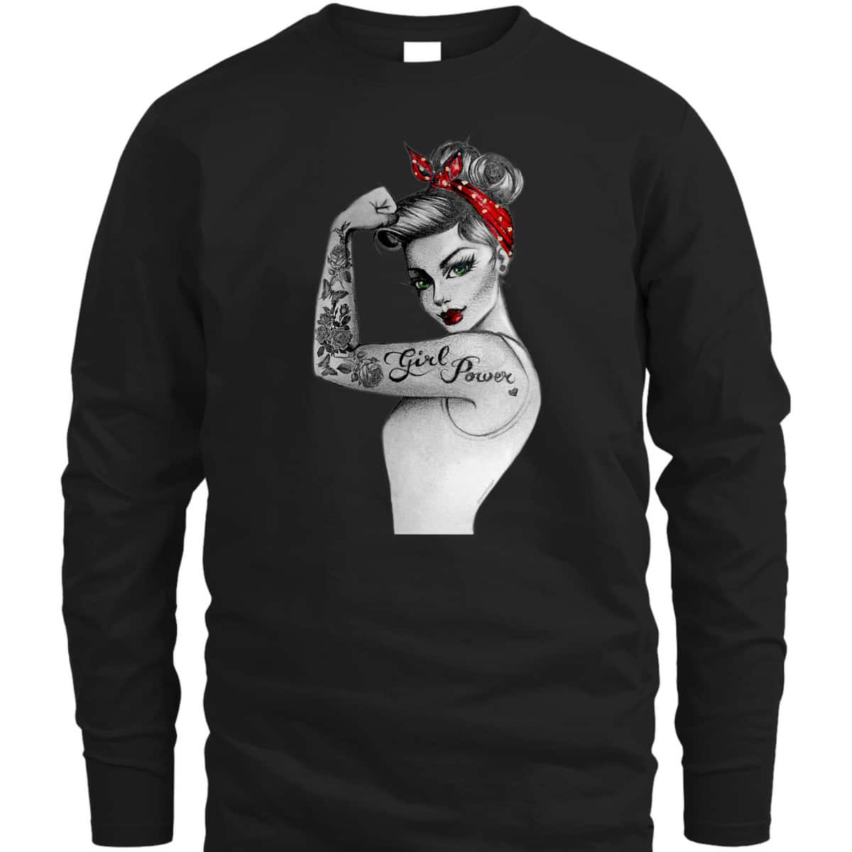 Womens Girl Power Pin Up Arm Sleeve Tattoo Ink Retro Vintage Rosie T-Shirt
