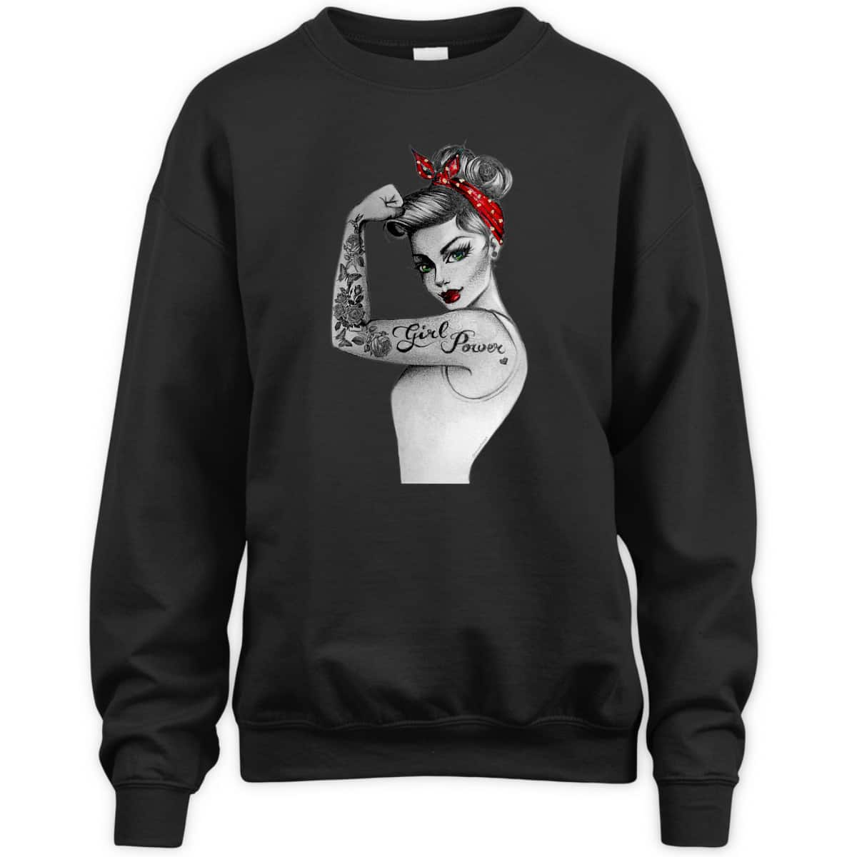 Womens Girl Power Pin Up Arm Sleeve Tattoo Ink Retro Vintage Rosie T-Shirt