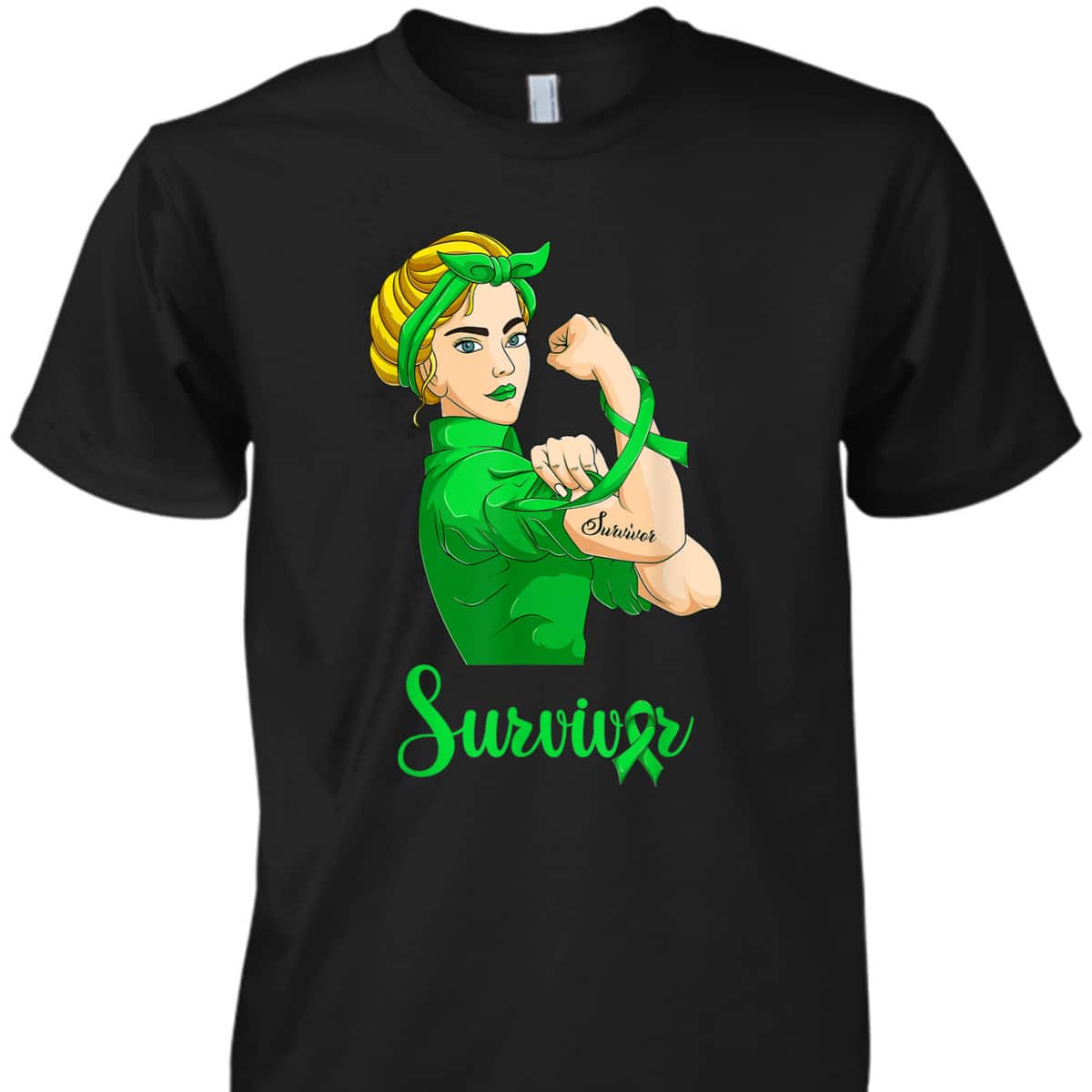 Women Lymphoma Green Cancer Rosie The Riveter Survivor T-Shirt