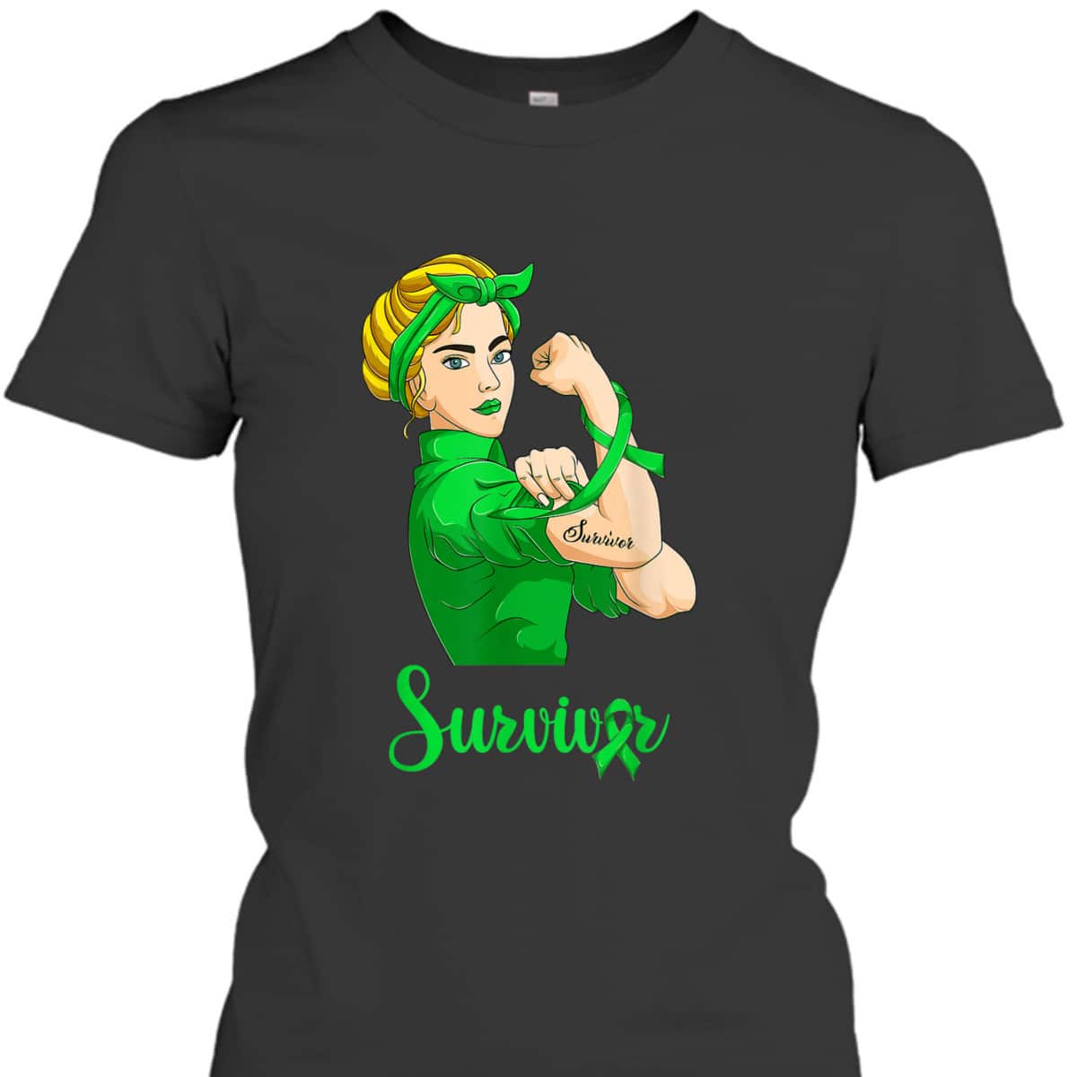 Women Lymphoma Green Cancer Rosie The Riveter Survivor T-Shirt