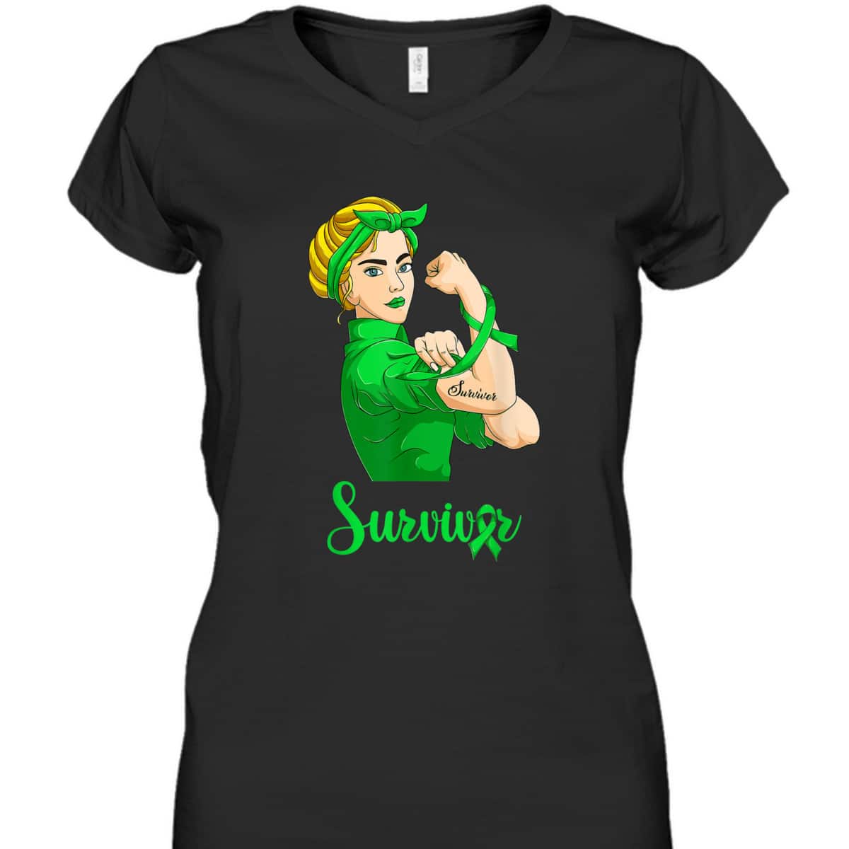 Women Lymphoma Green Cancer Rosie The Riveter Survivor T-Shirt Women Lymphoma Green Cancer Rosie The Riveter Survivor T-Shirt