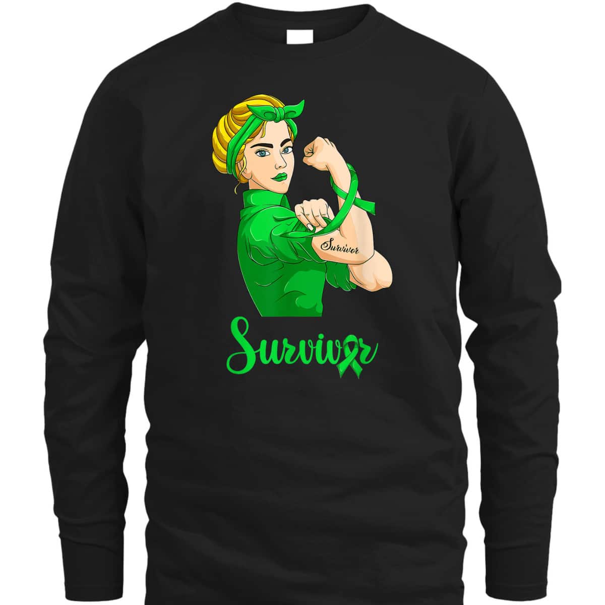 Women Lymphoma Green Cancer Rosie The Riveter Survivor T-Shirt
