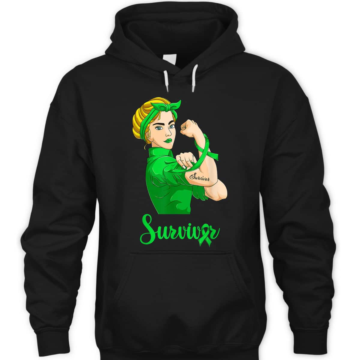 Women Lymphoma Green Cancer Rosie The Riveter Survivor T-Shirt