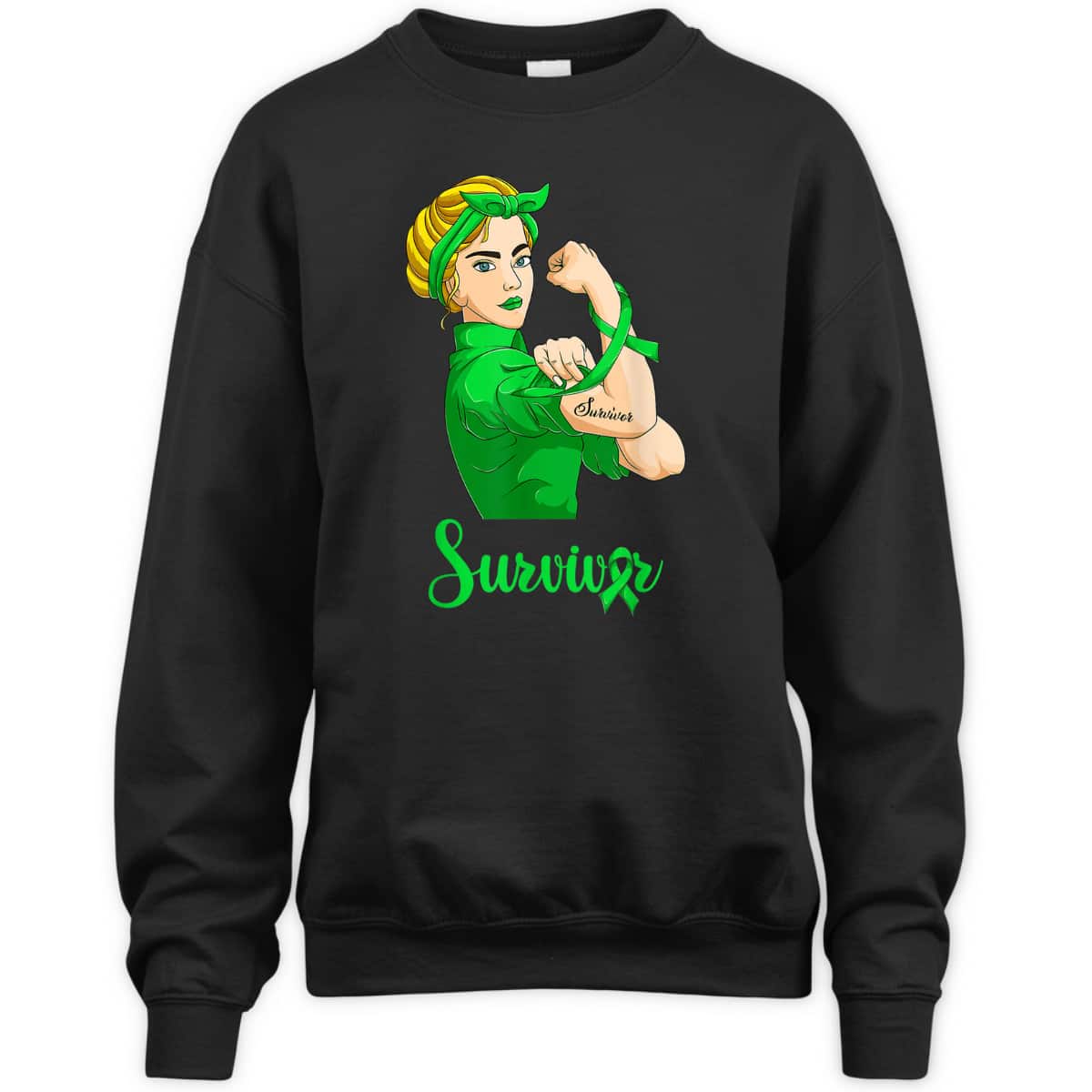 Women Lymphoma Green Cancer Rosie The Riveter Survivor T-Shirt