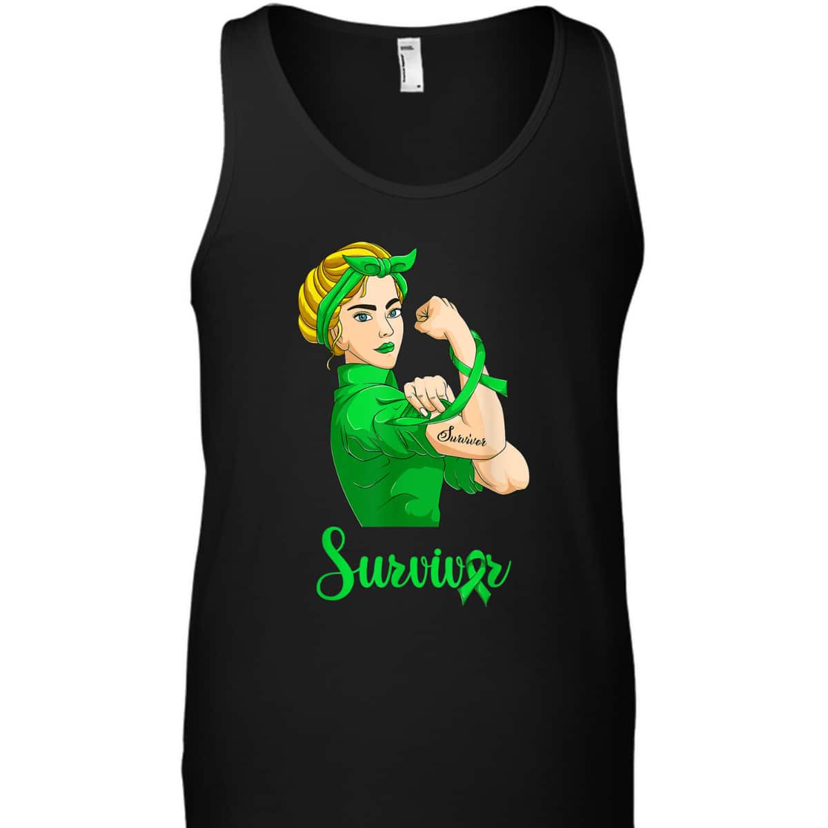 Women Lymphoma Green Cancer Rosie The Riveter Survivor T-Shirt Women Lymphoma Green Cancer Rosie The Riveter Survivor T-Shirt