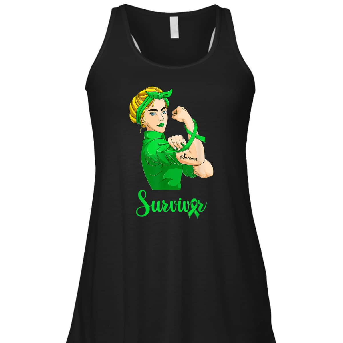 Women Lymphoma Green Cancer Rosie The Riveter Survivor T-Shirt