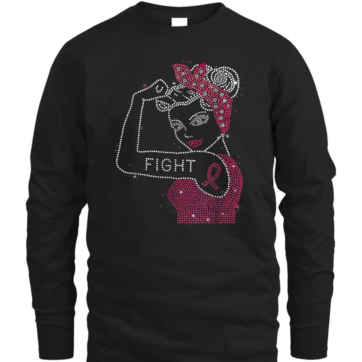 Fight Rosie The Riveter Rhinestone Breast Cancer Awareness T-Shirt Fight Rosie The Riveter Rhinestone Breast Cancer Awareness T-Shirt
