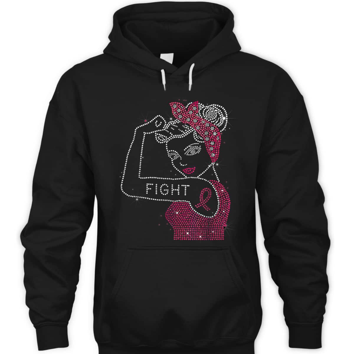 Fight Rosie The Riveter Rhinestone Breast Cancer Awareness T-Shirt