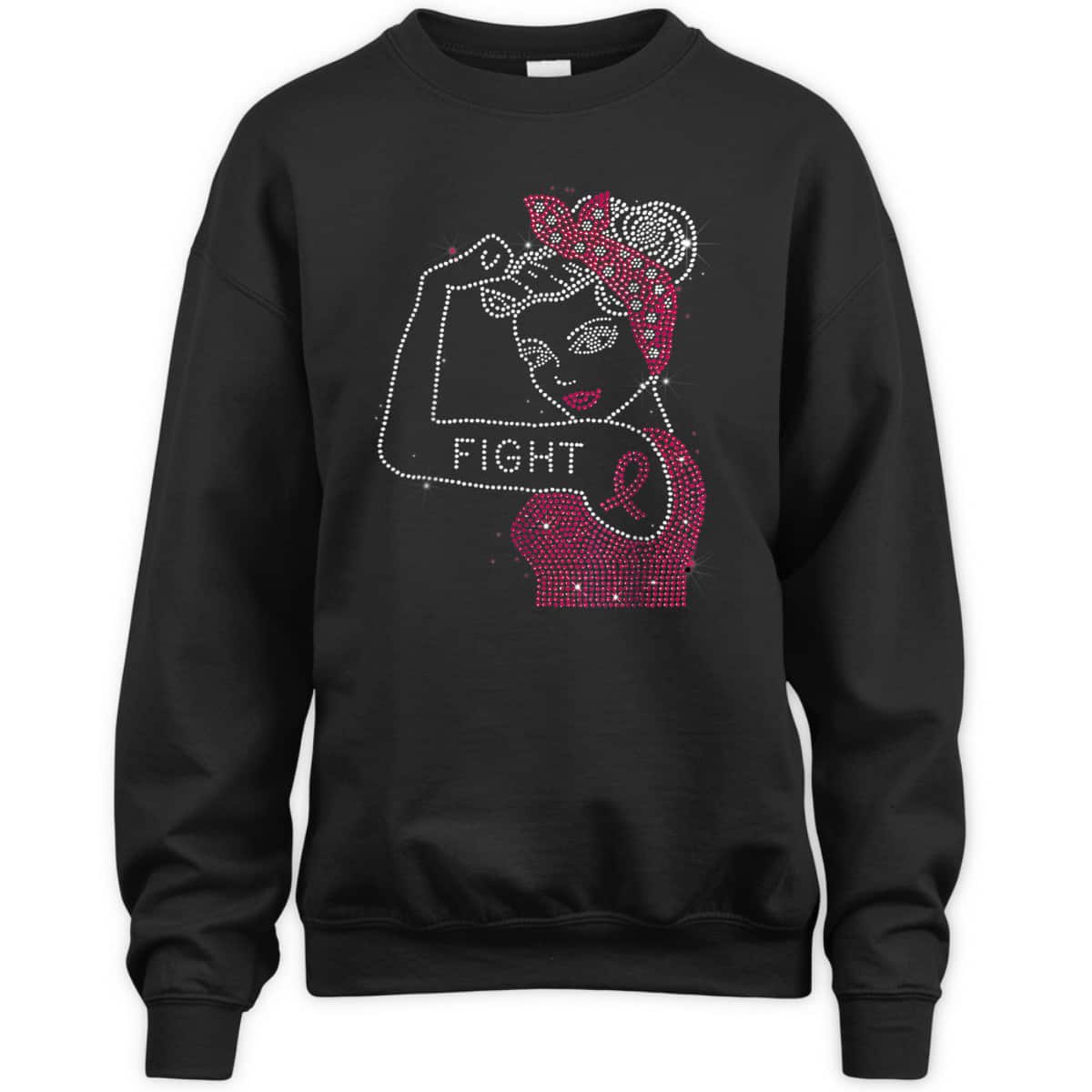 Fight Rosie The Riveter Rhinestone Breast Cancer Awareness T-Shirt