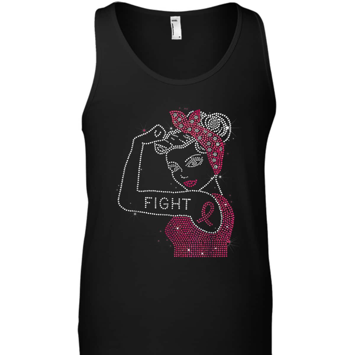 Fight Rosie The Riveter Rhinestone Breast Cancer Awareness T-Shirt Fight Rosie The Riveter Rhinestone Breast Cancer Awareness T-Shirt