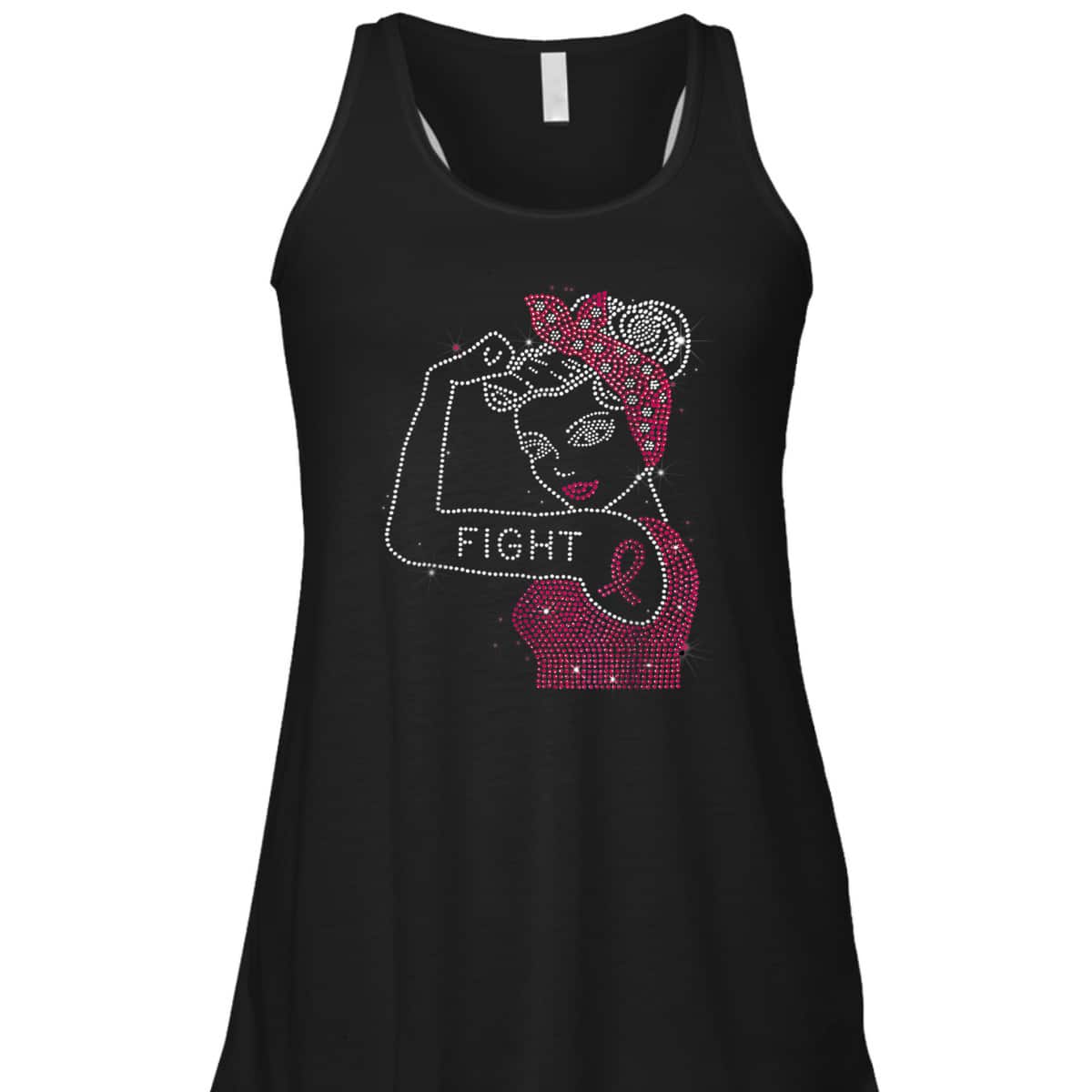 Fight Rosie The Riveter Rhinestone Breast Cancer Awareness T-Shirt