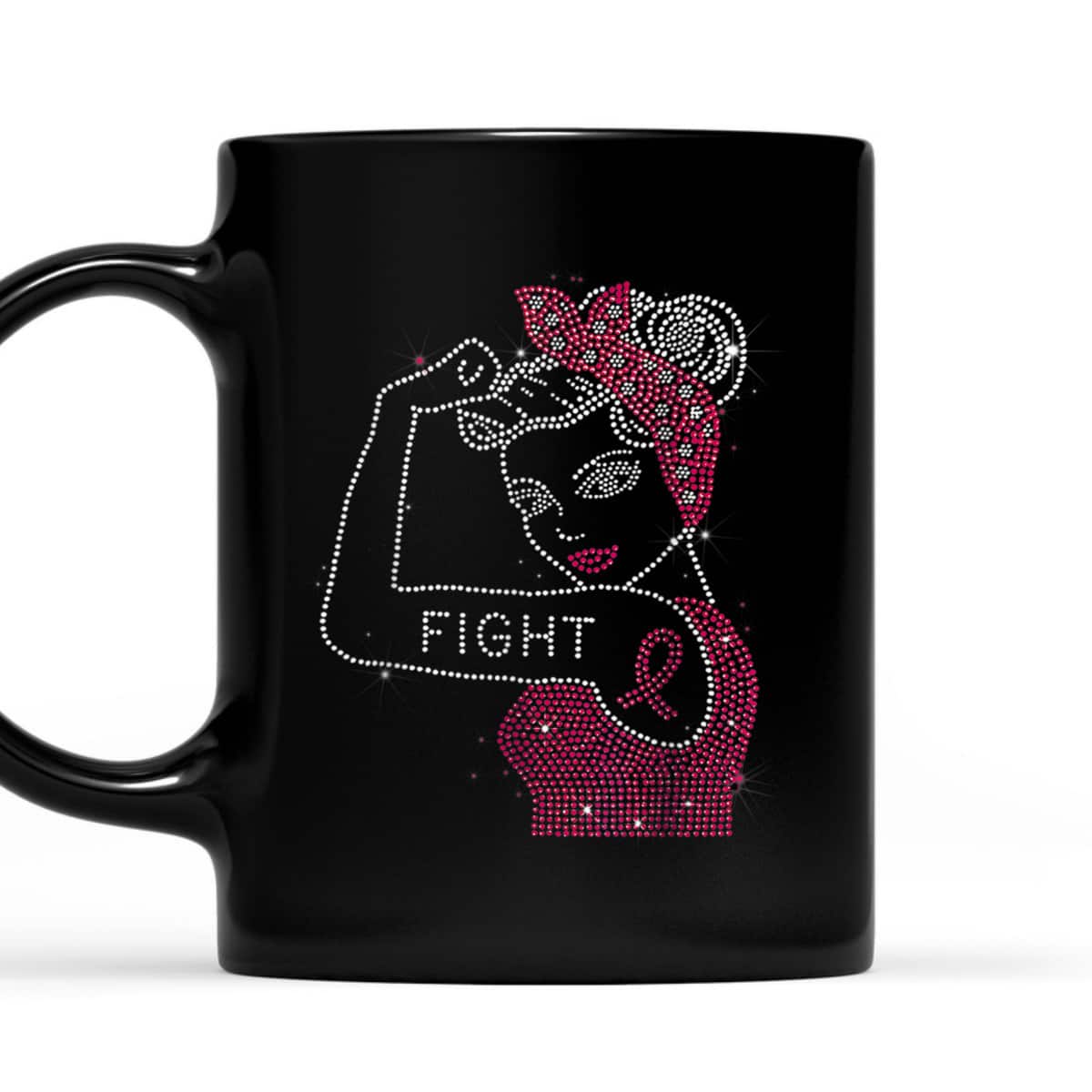 Fight Rosie The Riveter Rhinestone Breast Cancer Awareness T-Shirt
