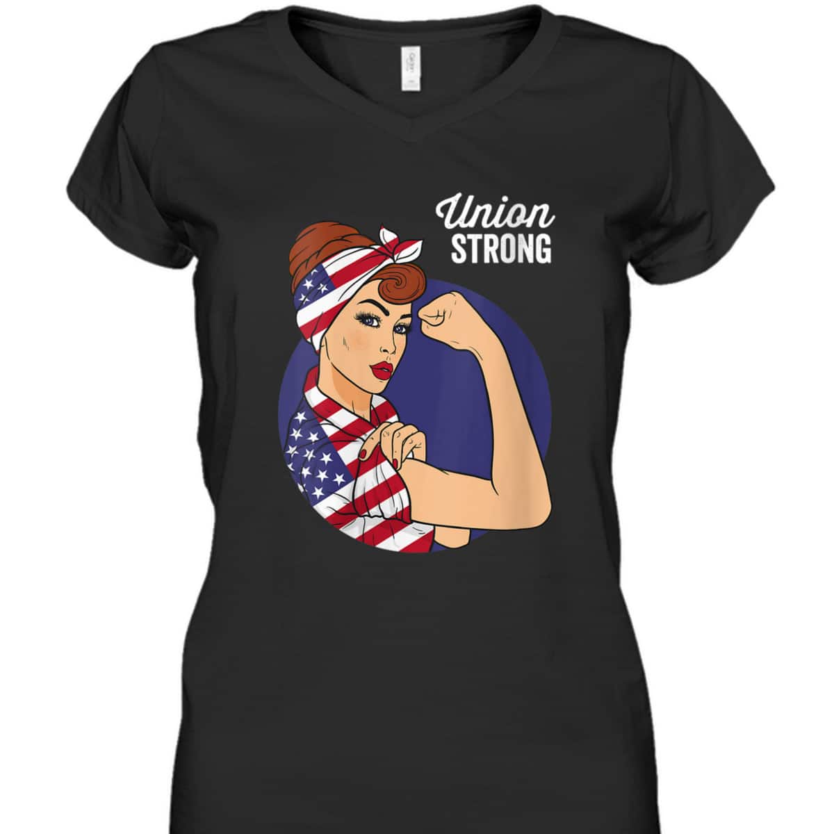 Womens Union Labor Day Rosie The Riveter USA Flag T-Shirt