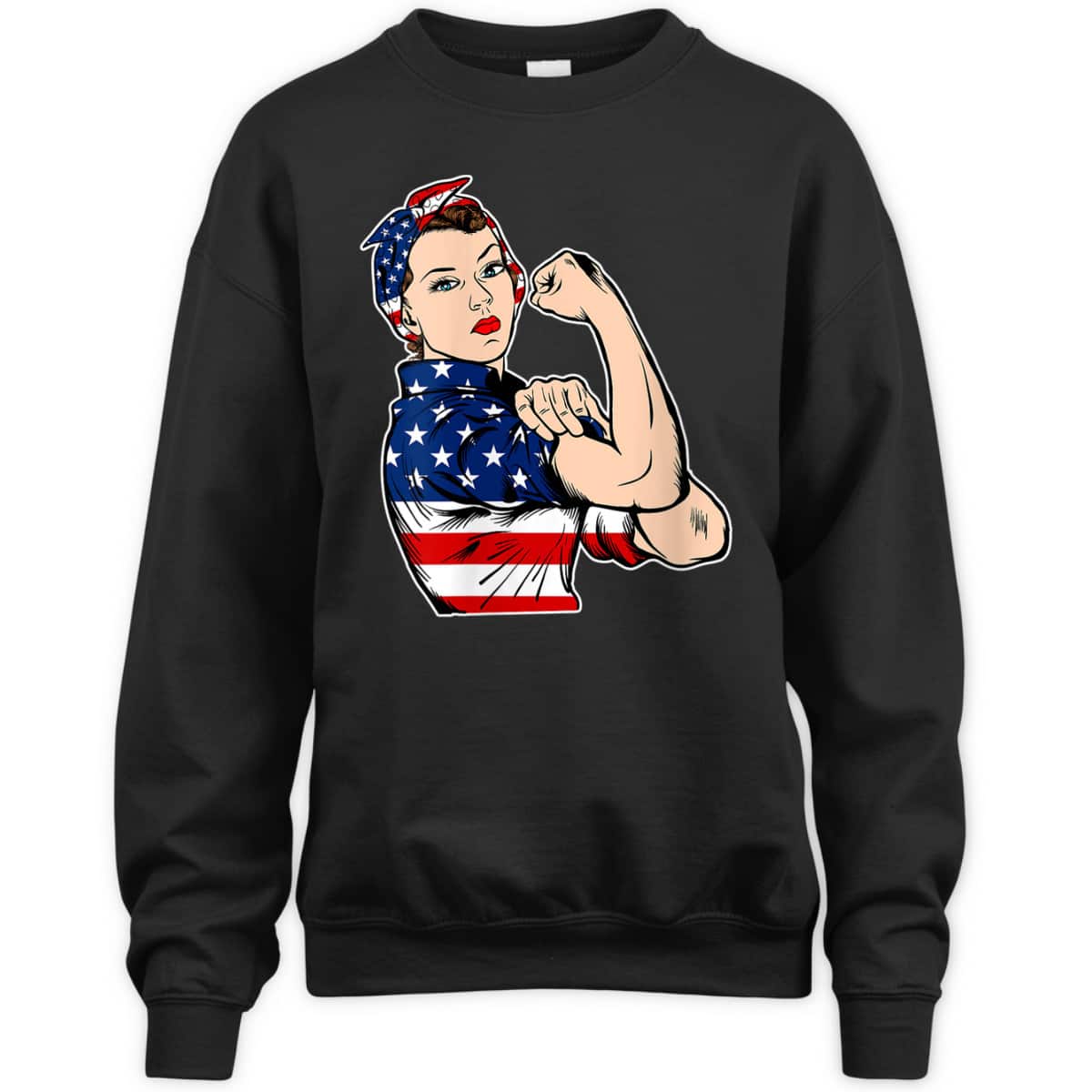 Womens Rosie The Riveter Bandana Feminist USA Flag 4th Of July T-Shirt