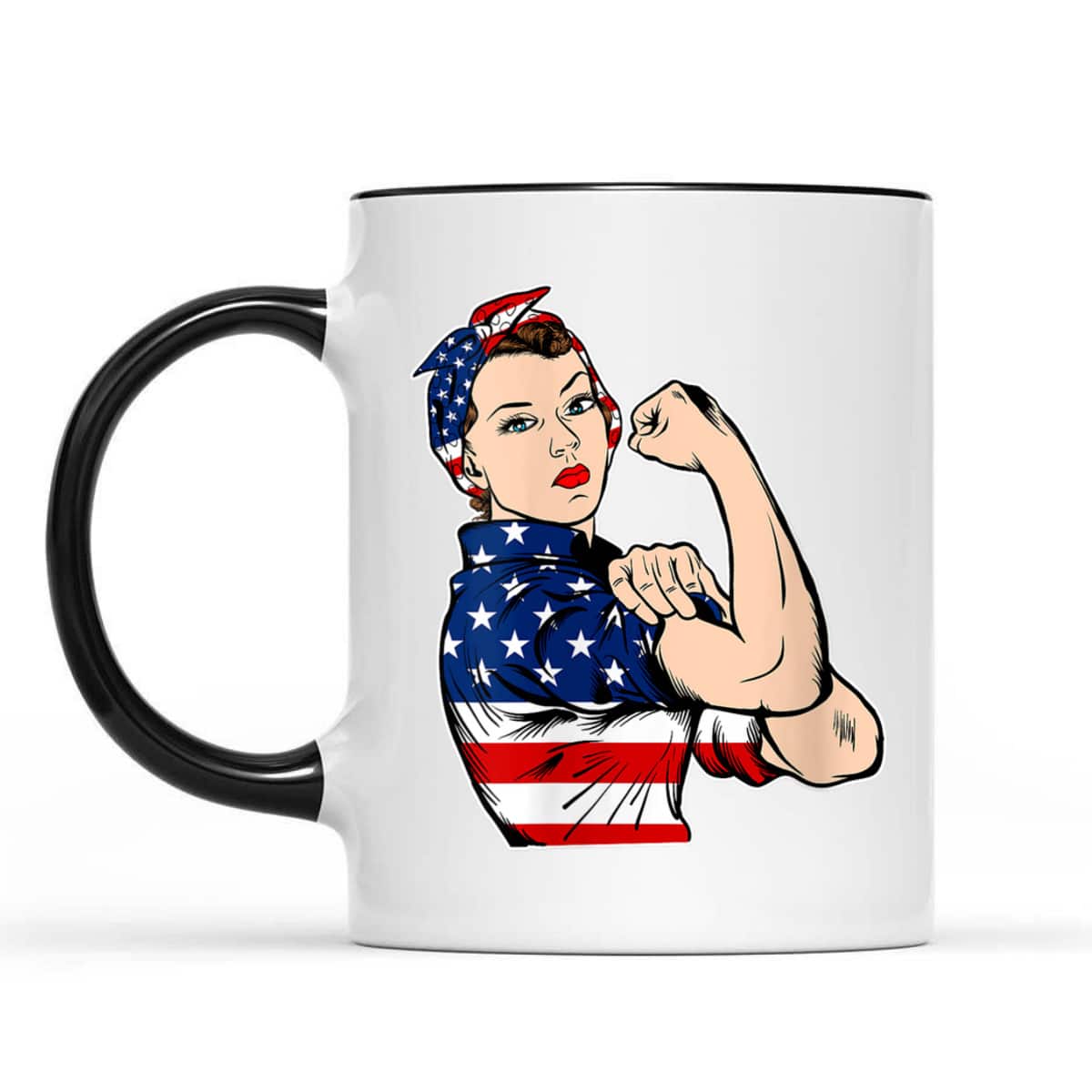 Womens Rosie The Riveter Bandana Feminist USA Flag 4th Of July T-Shirt