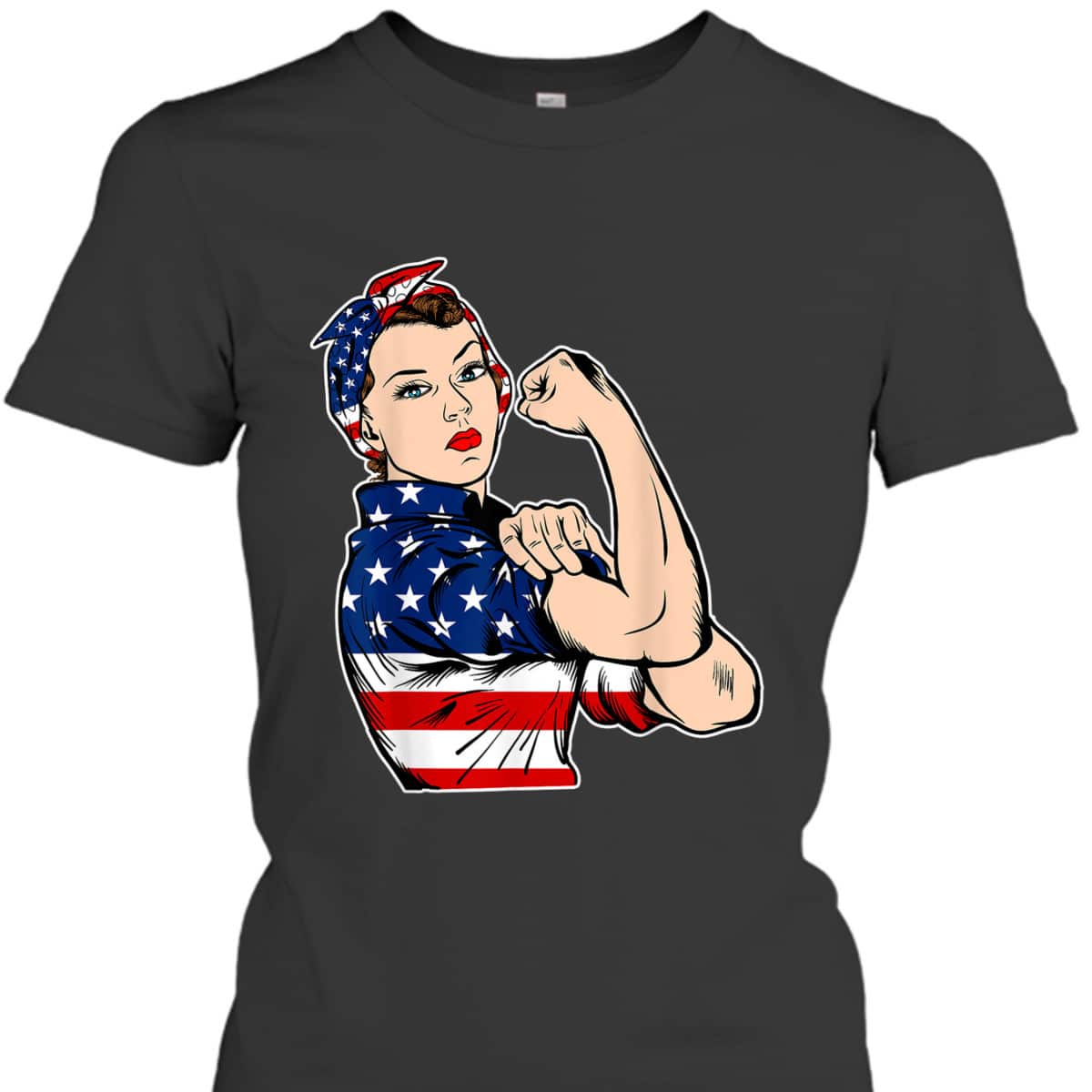Rosie The Riveter Bandana Feminist USA Flag 4th Of July T-Shirt