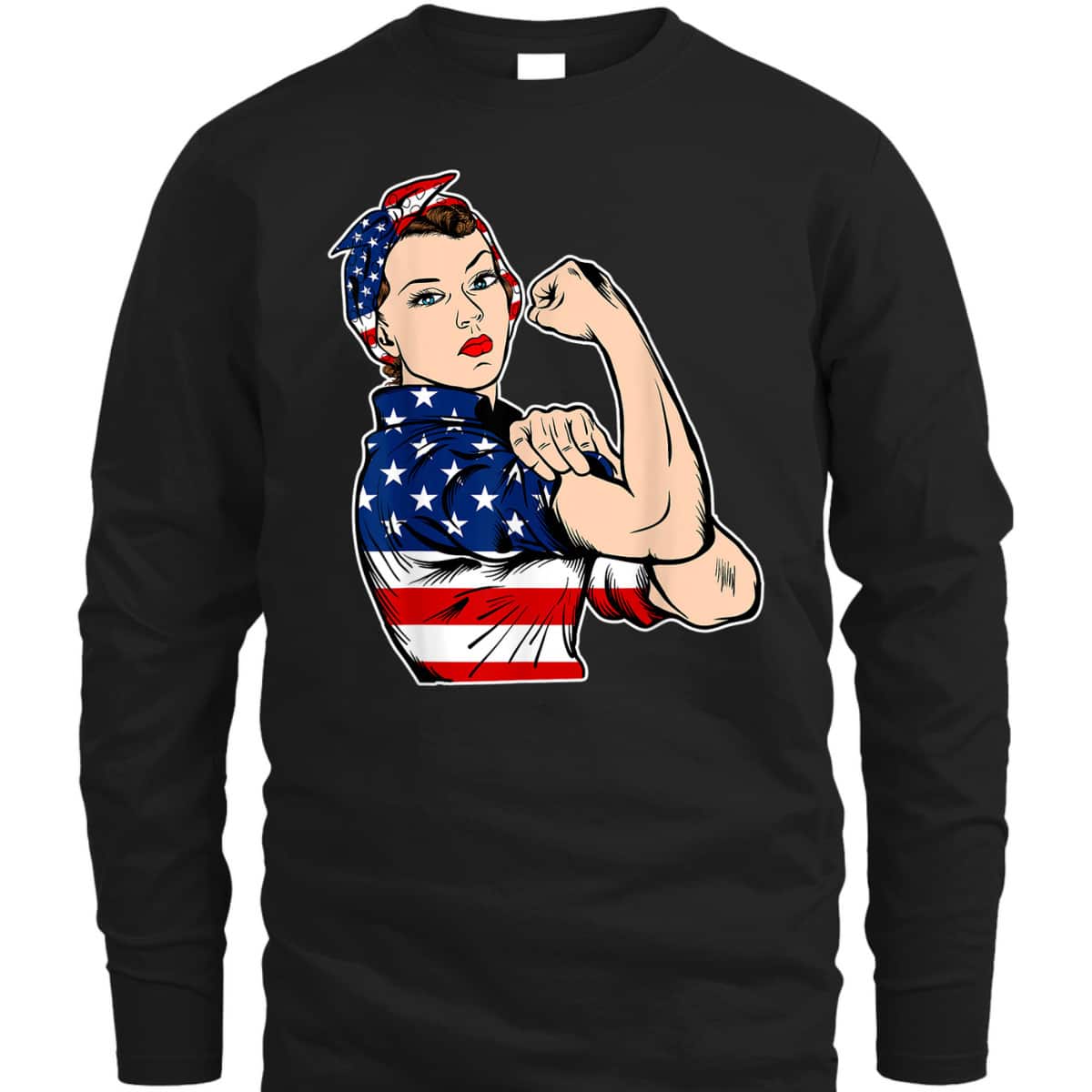 Rosie The Riveter Bandana Feminist USA Flag 4th Of July T-Shirt