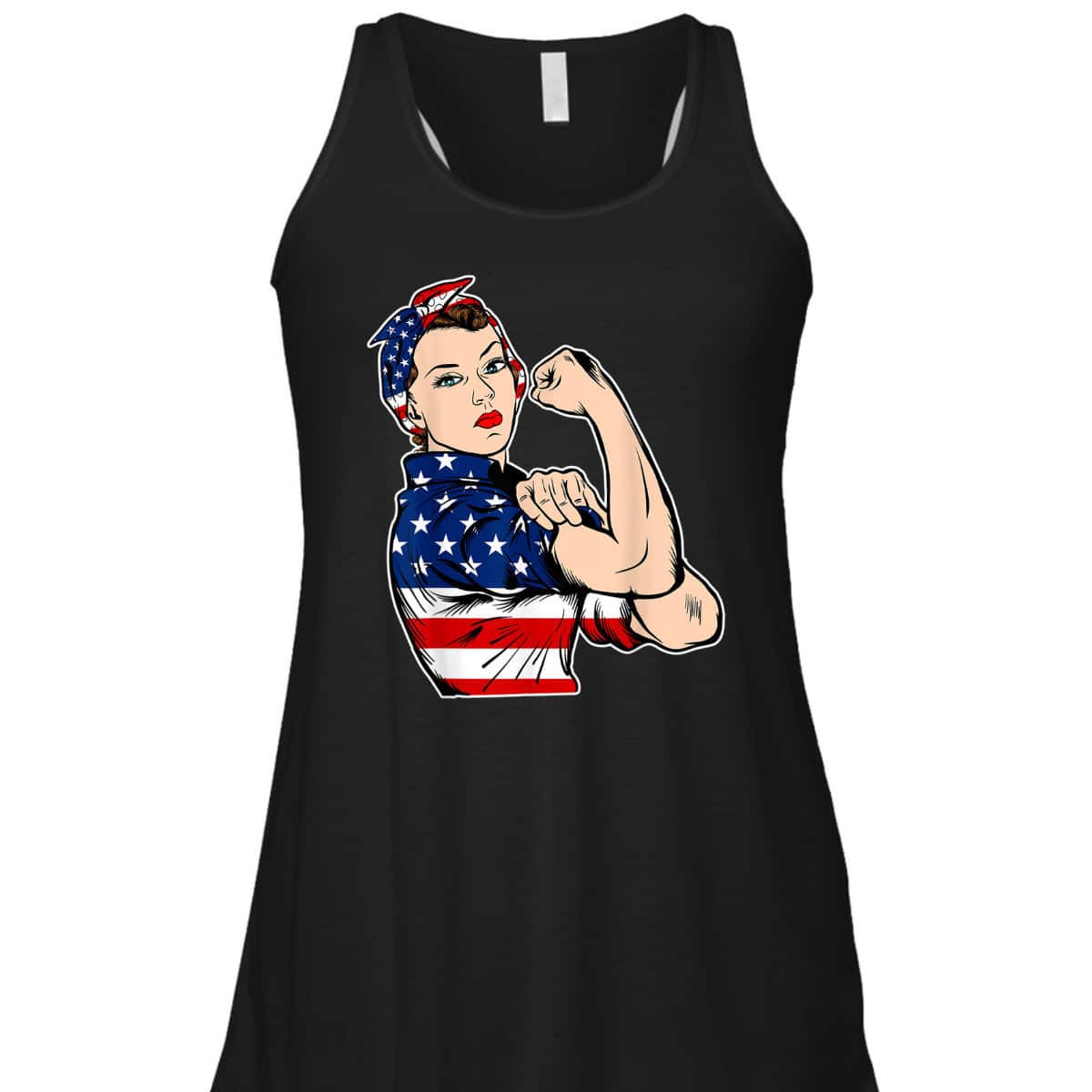 Rosie The Riveter Bandana Feminist USA Flag 4th Of July T-Shirt